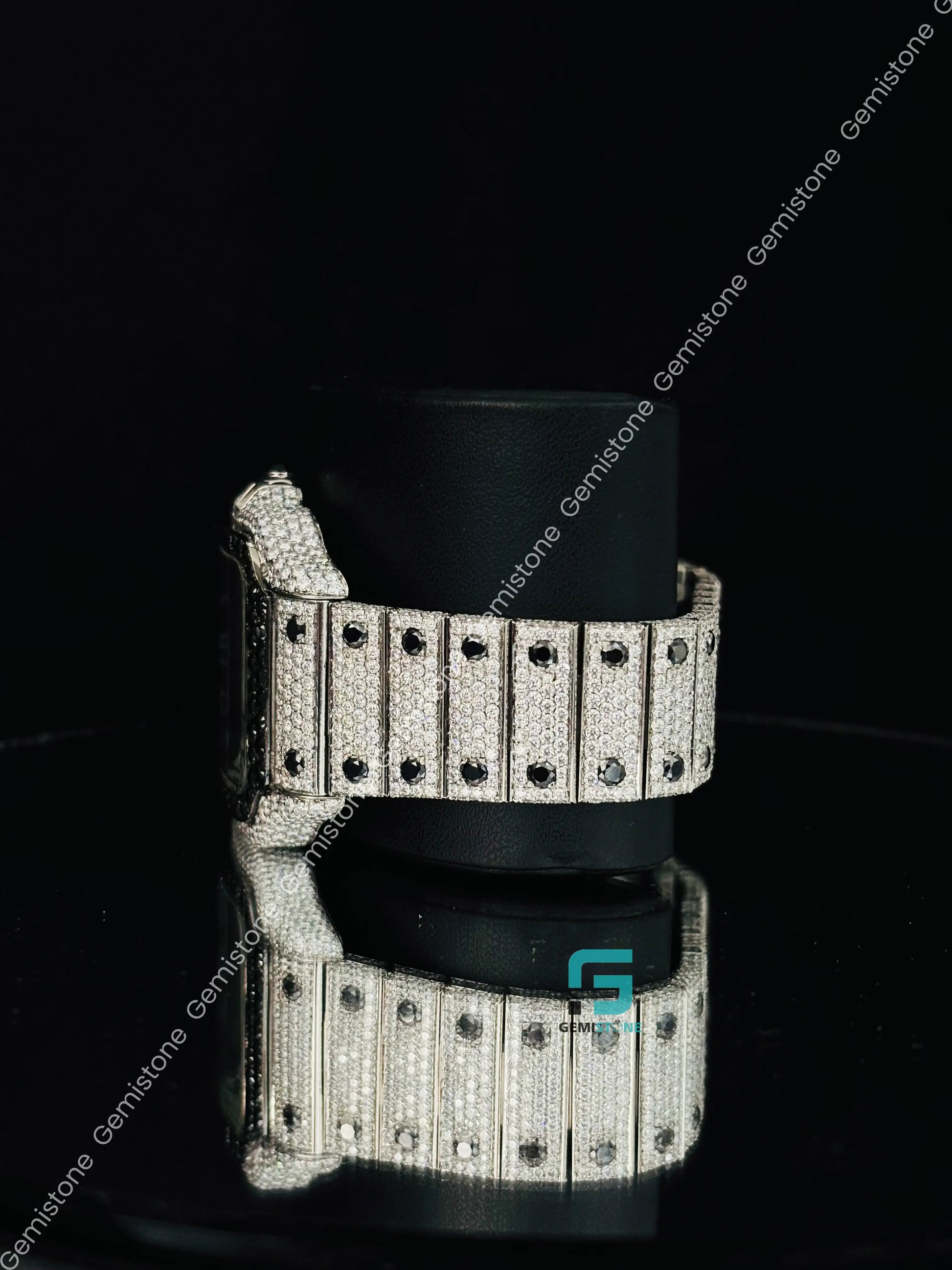 Cartier Black Dial And Diamond Moissanite Studded Watch 