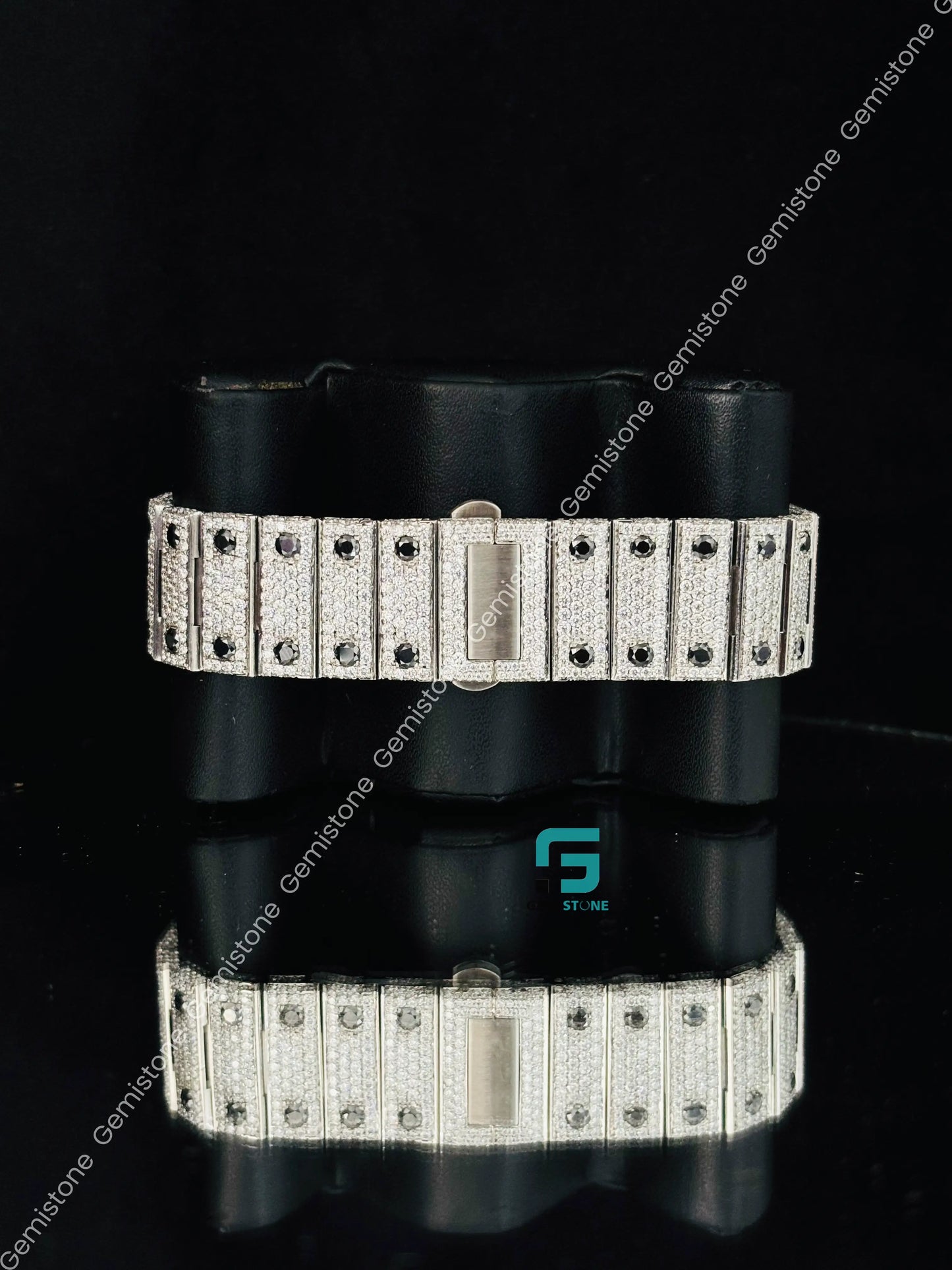 Cartier Black Dial Roman Number Studded Moissanite Watch For Men