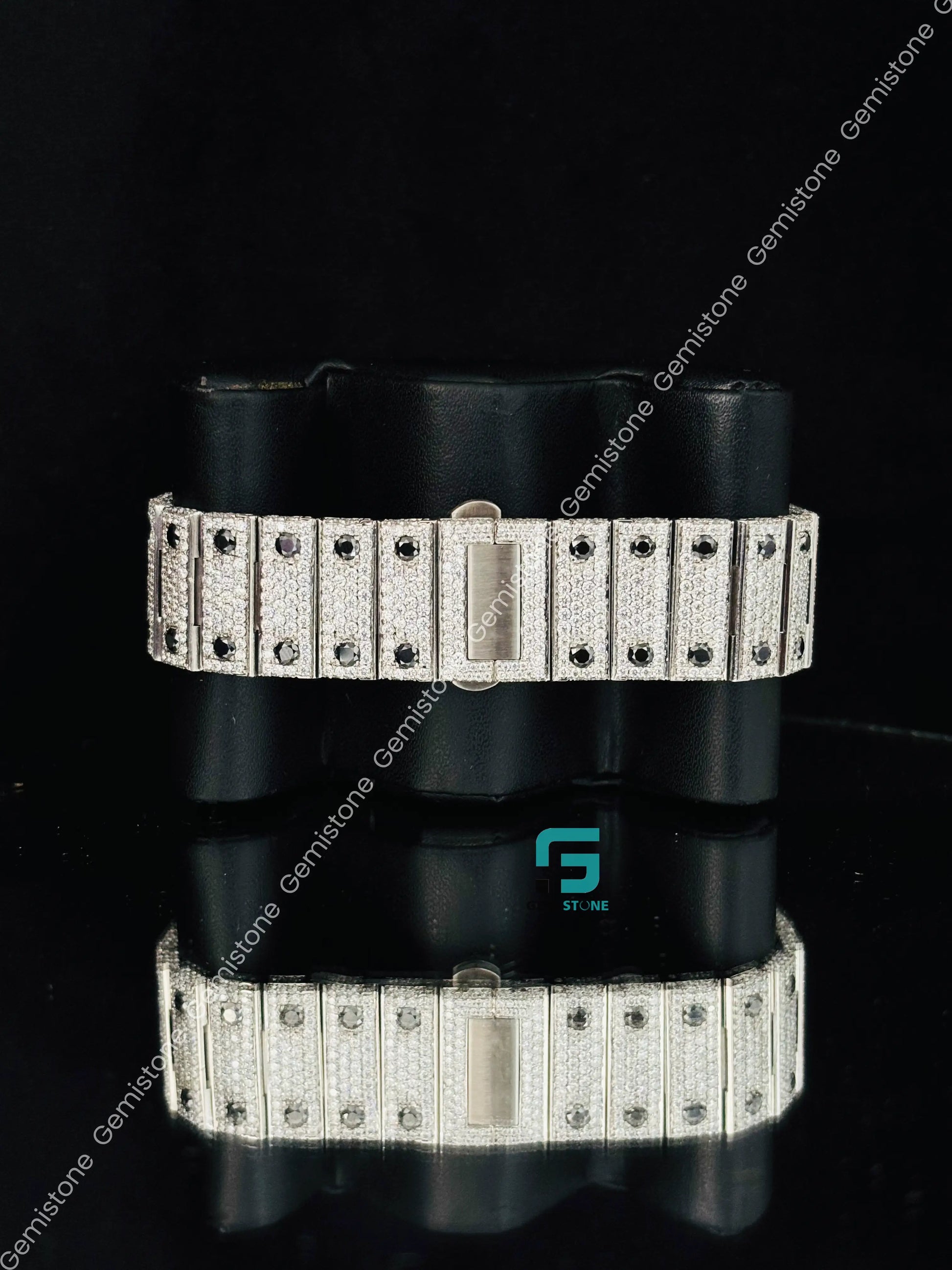 Cartier Black Dial Roman Number Studded Moissanite Watch For Men