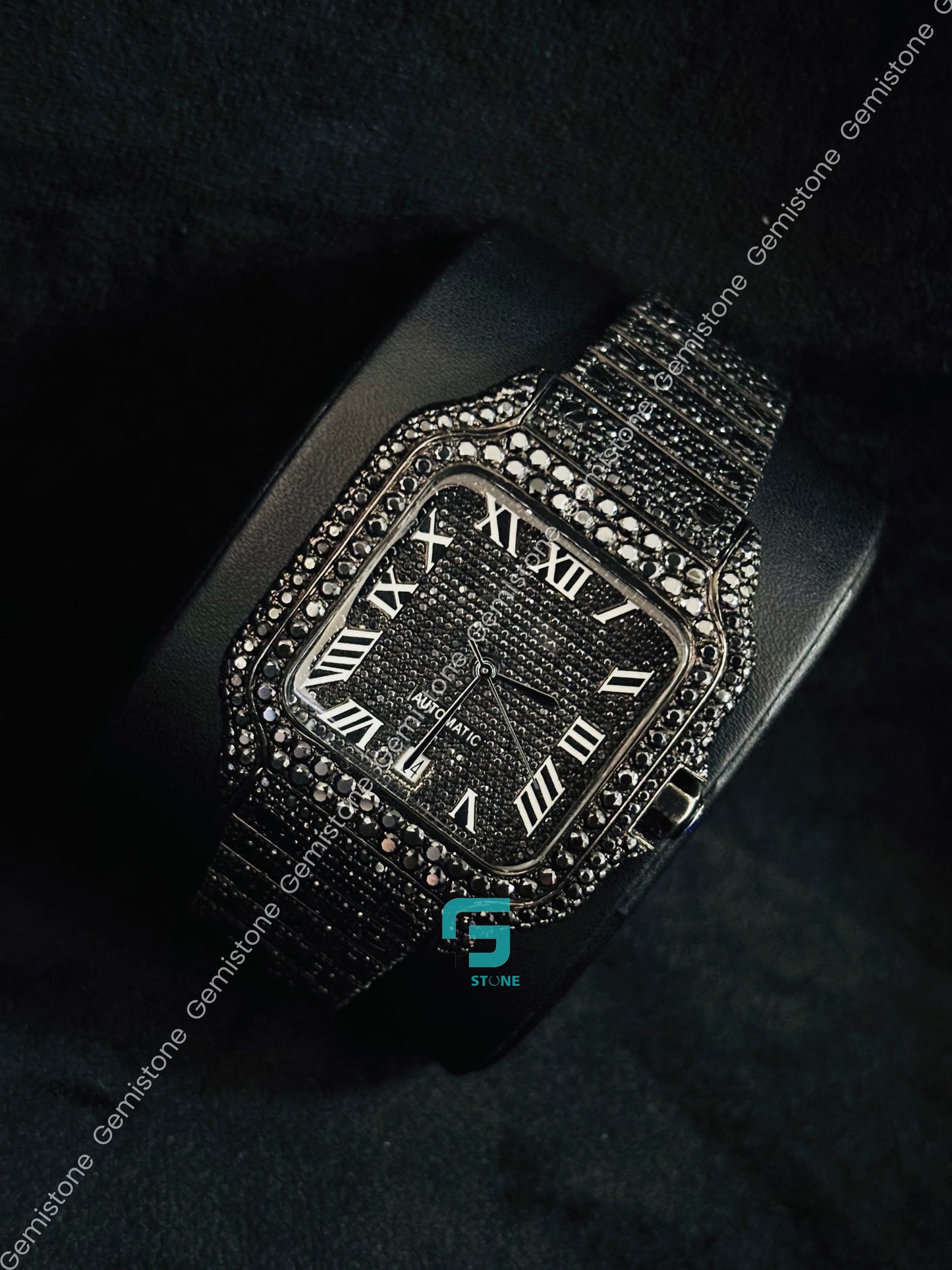 Cartier Black Oynx Diamond Moissanite Watch