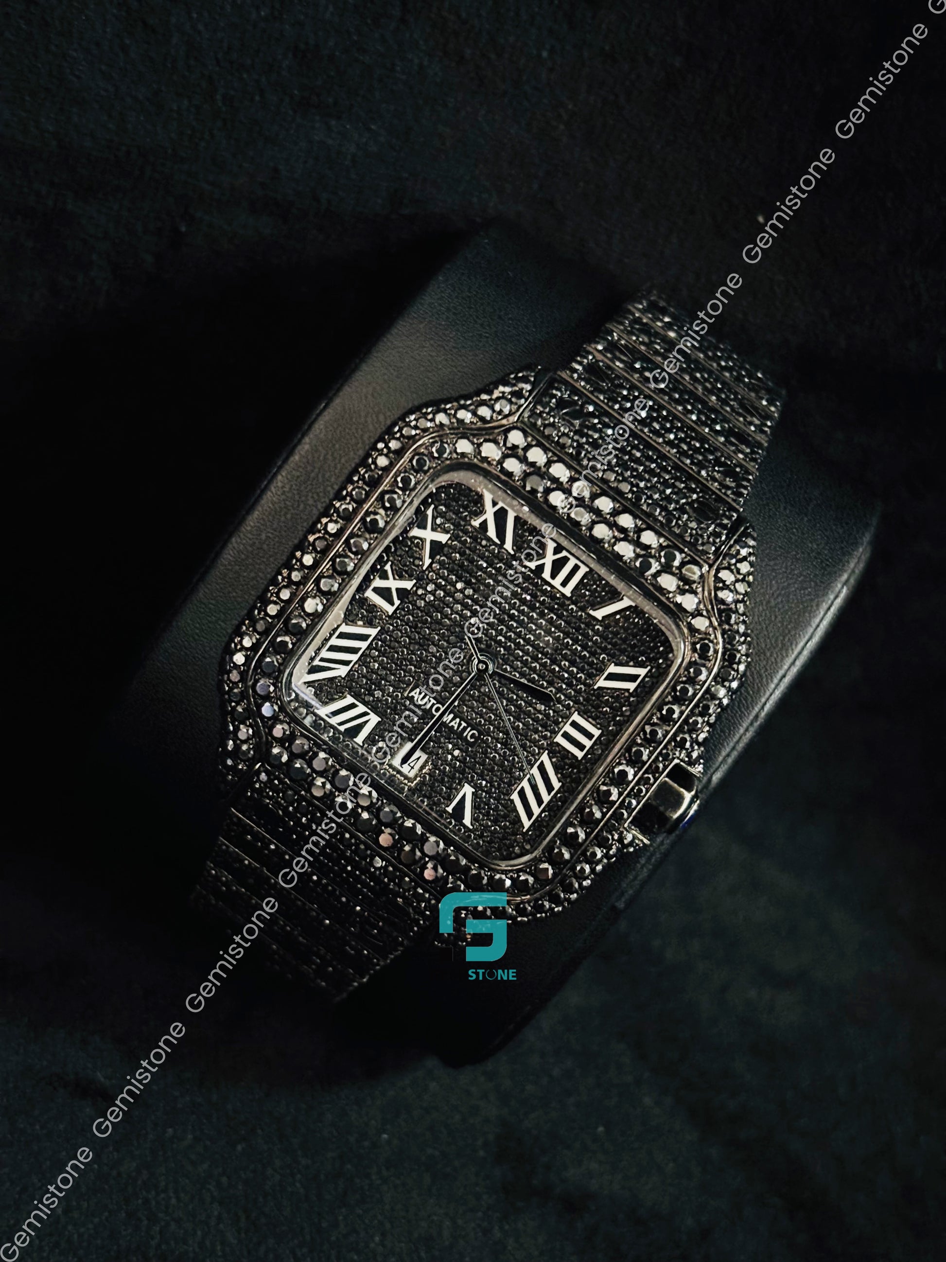 Cartier Black Oynx Diamond Moissanite Watch