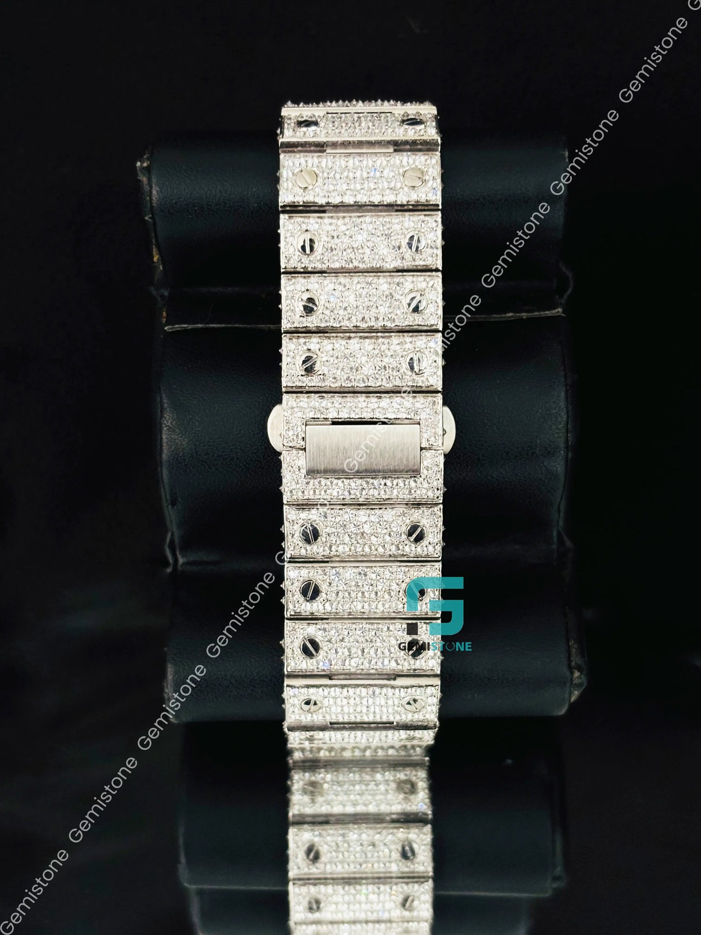 Cartier Black Roman Number Moissanite Hip Hop Fully Studded Watch