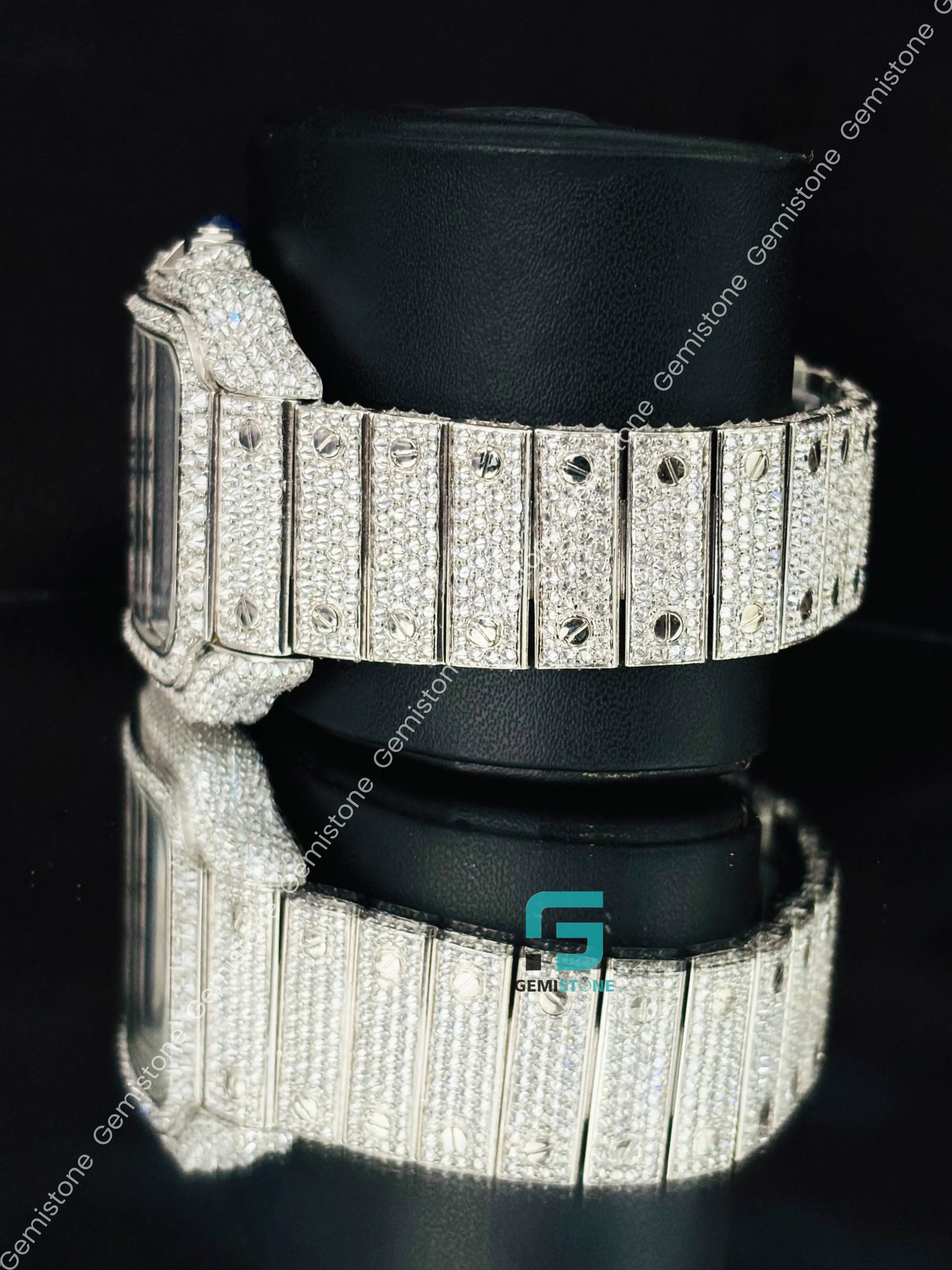Cartier Black Roman Number Moissanite Hip Hop Fully Studded Watch For Men