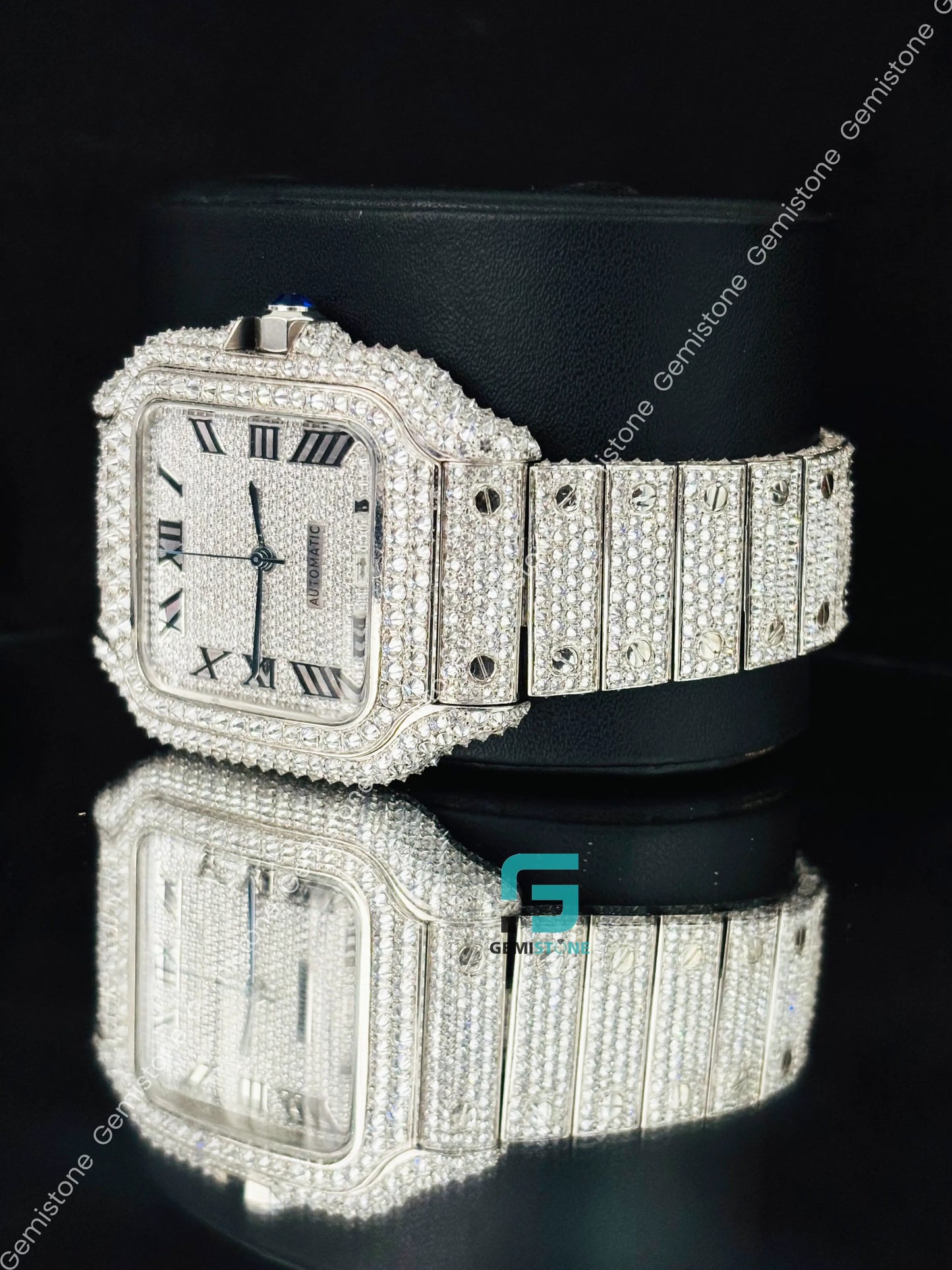 Cartier Black Roman Number Moissanite Hip Hop Studded Watch