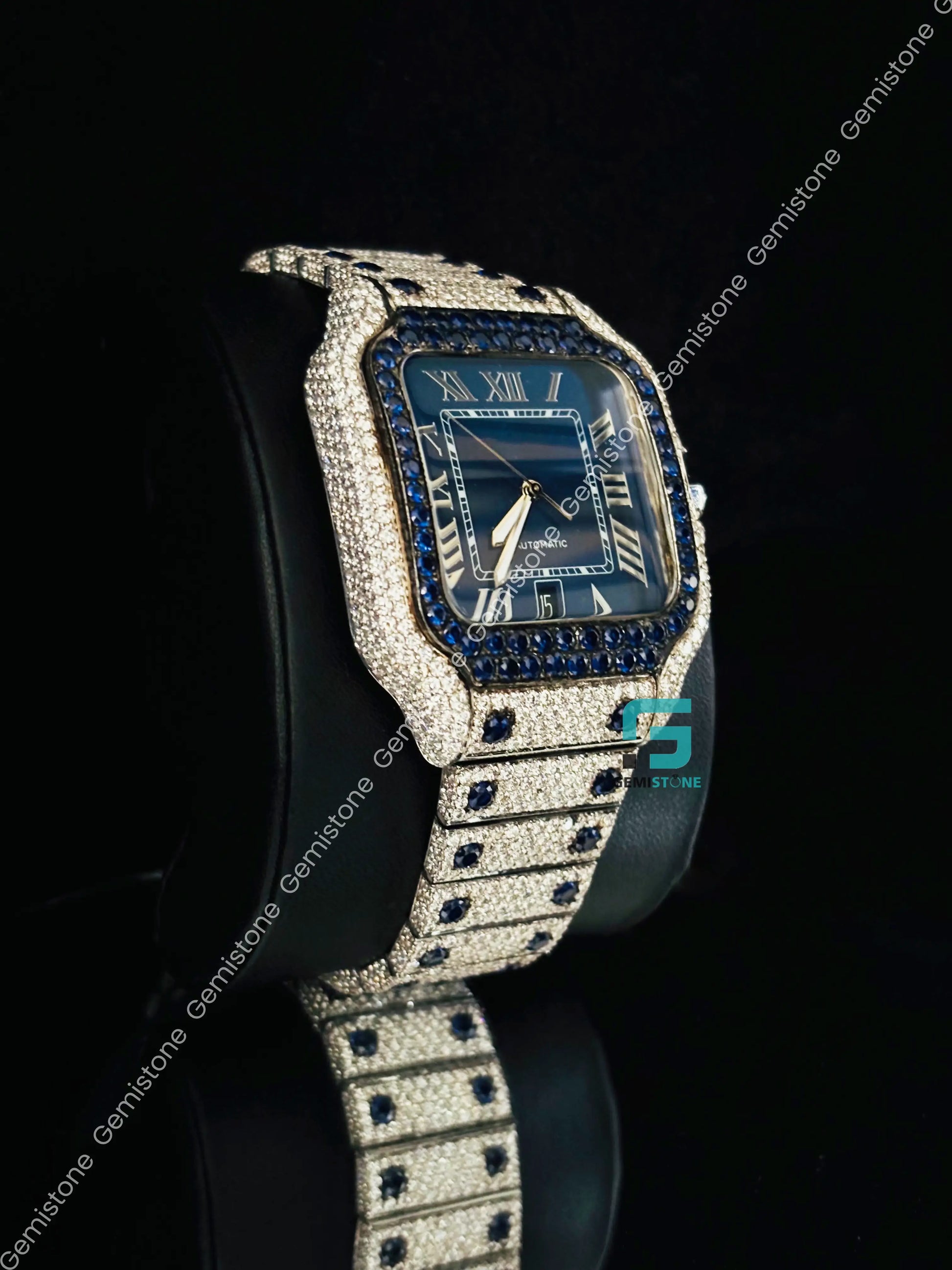 Cartier Blue Dial Moissanite Blue Diamond Iced Out Watch For Men