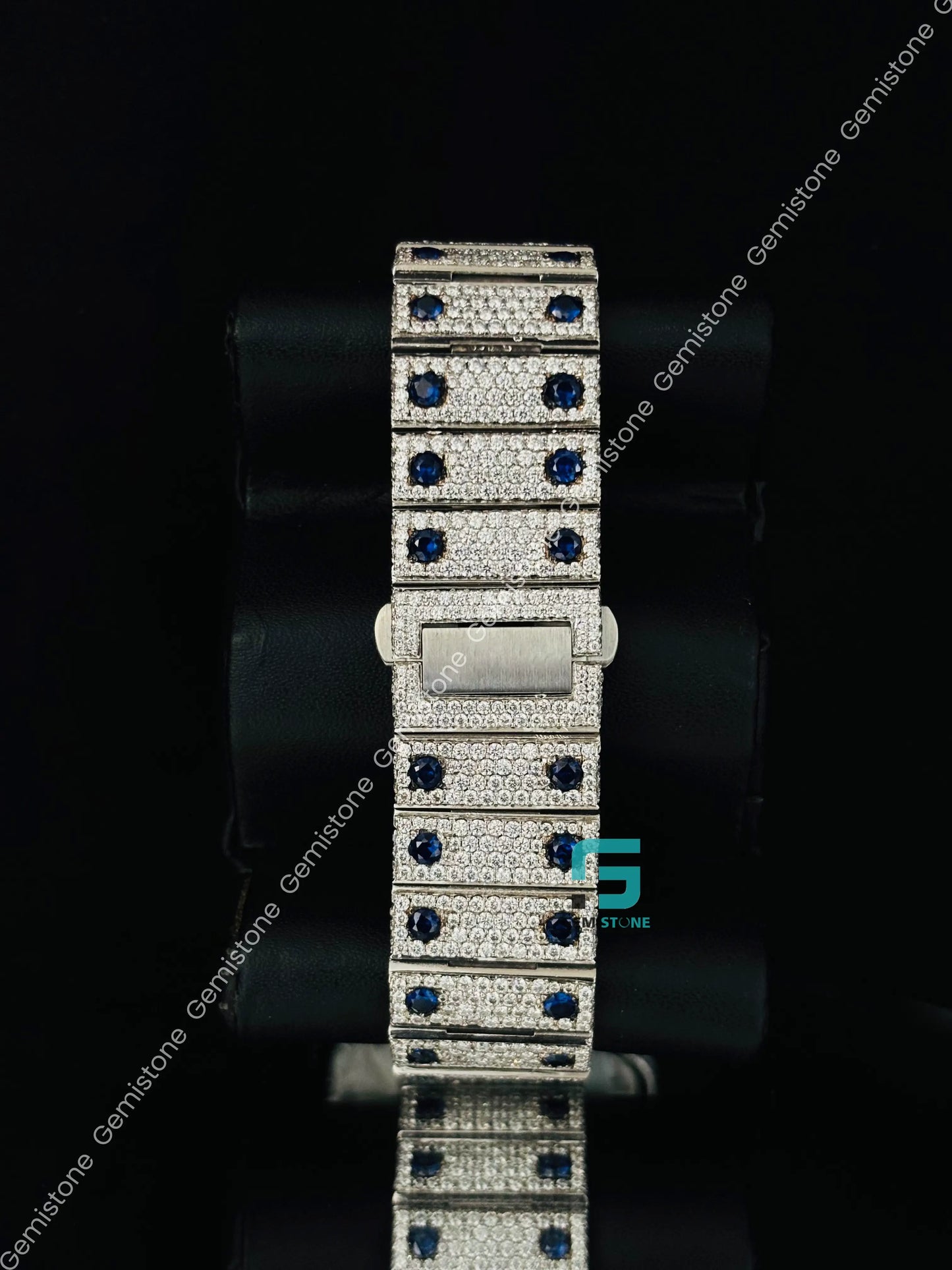 Cartier Blue Dial Moissanite Blue Diamond Roman Number Watch For Men