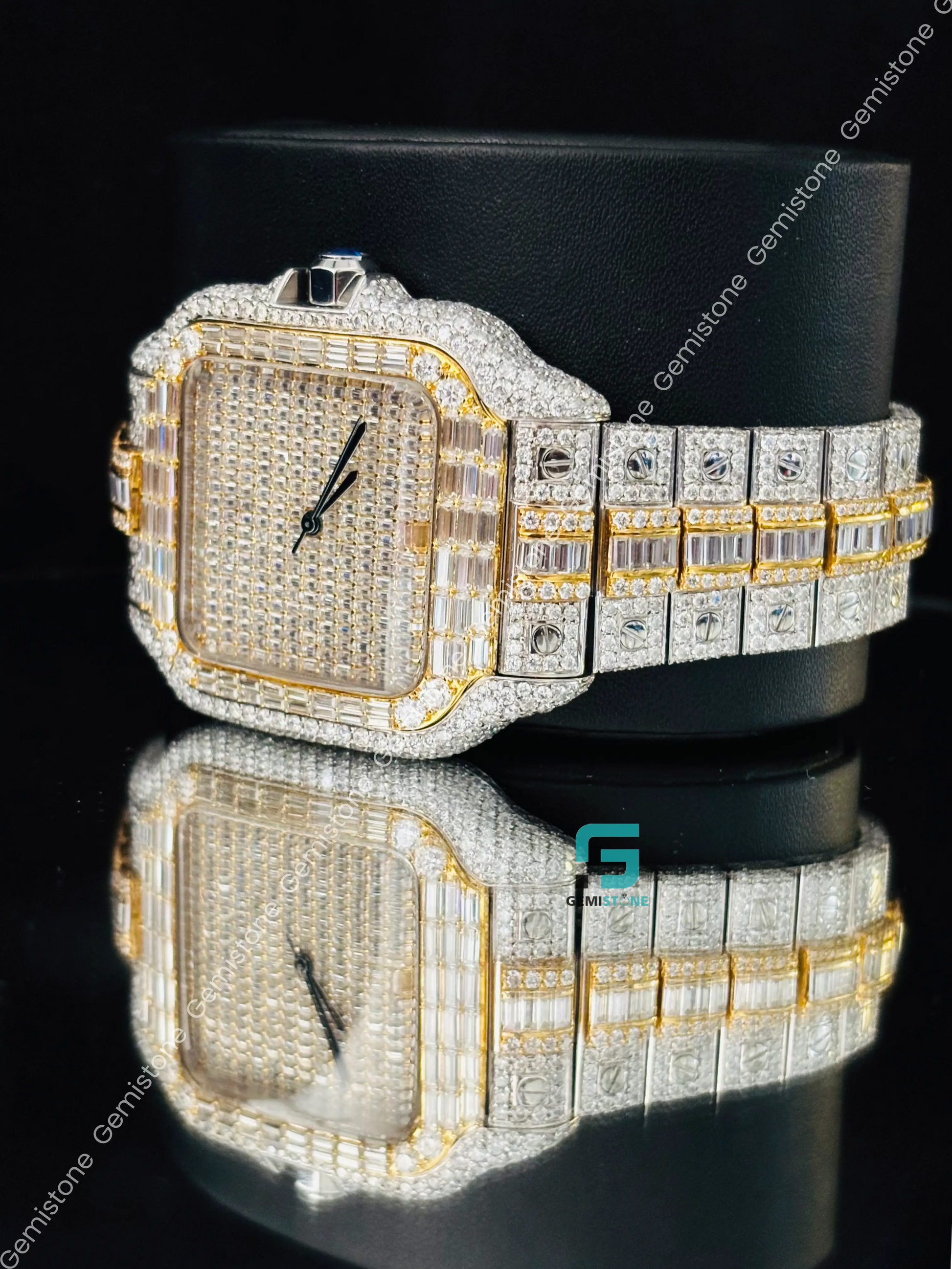 Cartier Fully Studded Baguette Moissanite Watch For Men