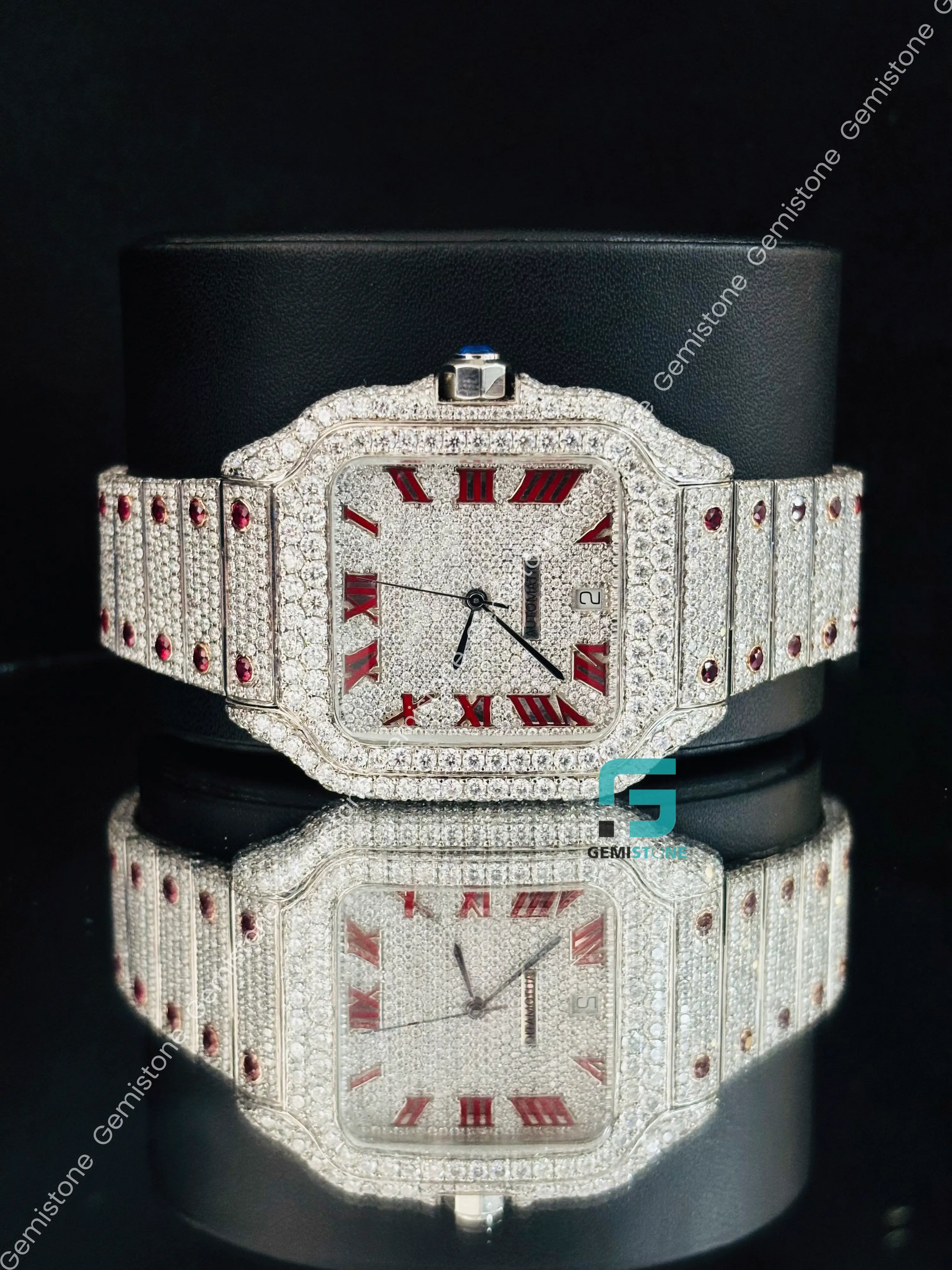 Cartier Hip Hop Moissanite Red Roman Number Moissanite Watch
