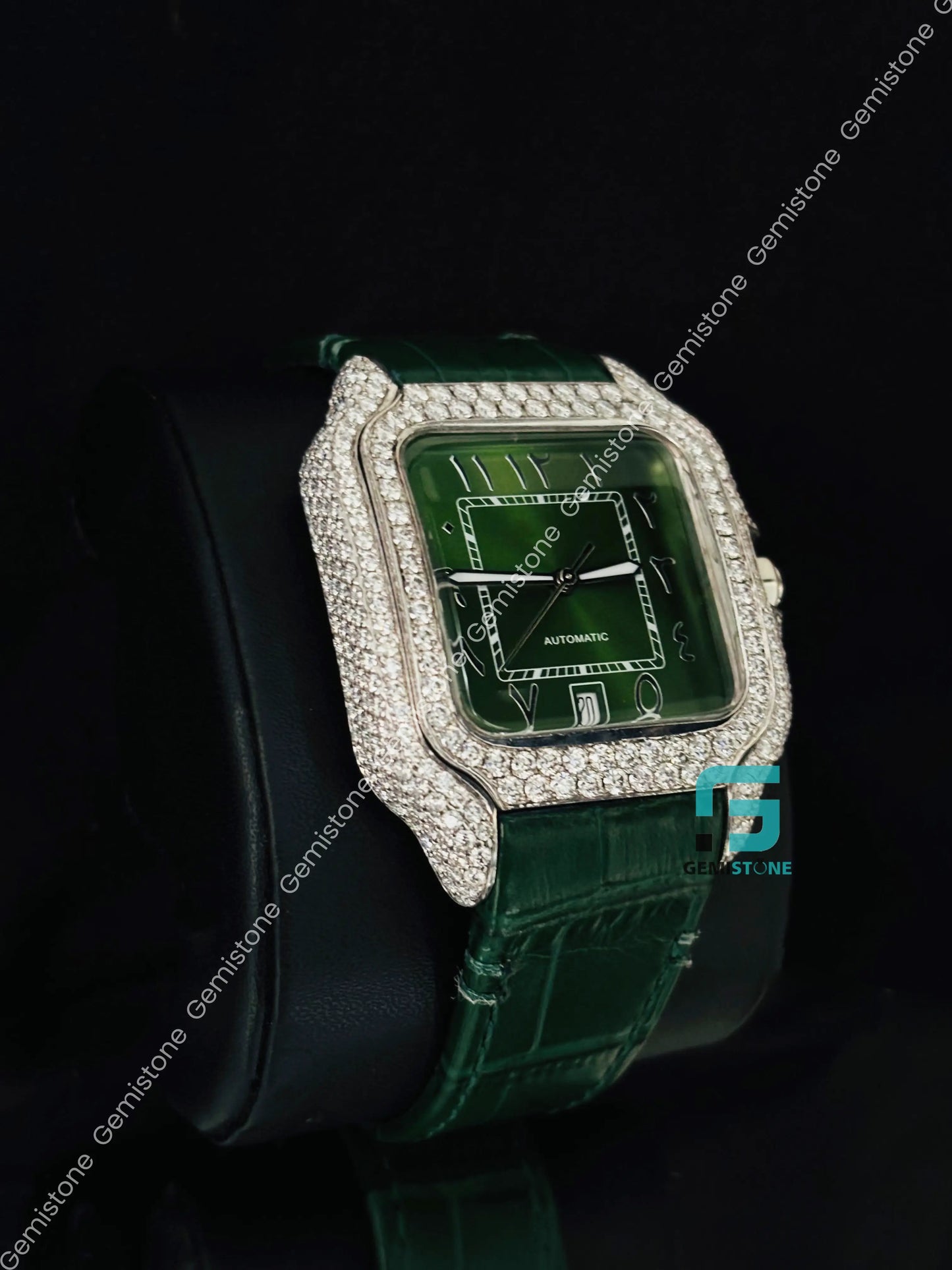 Cartier Moissanite Green Dial Watch For Men