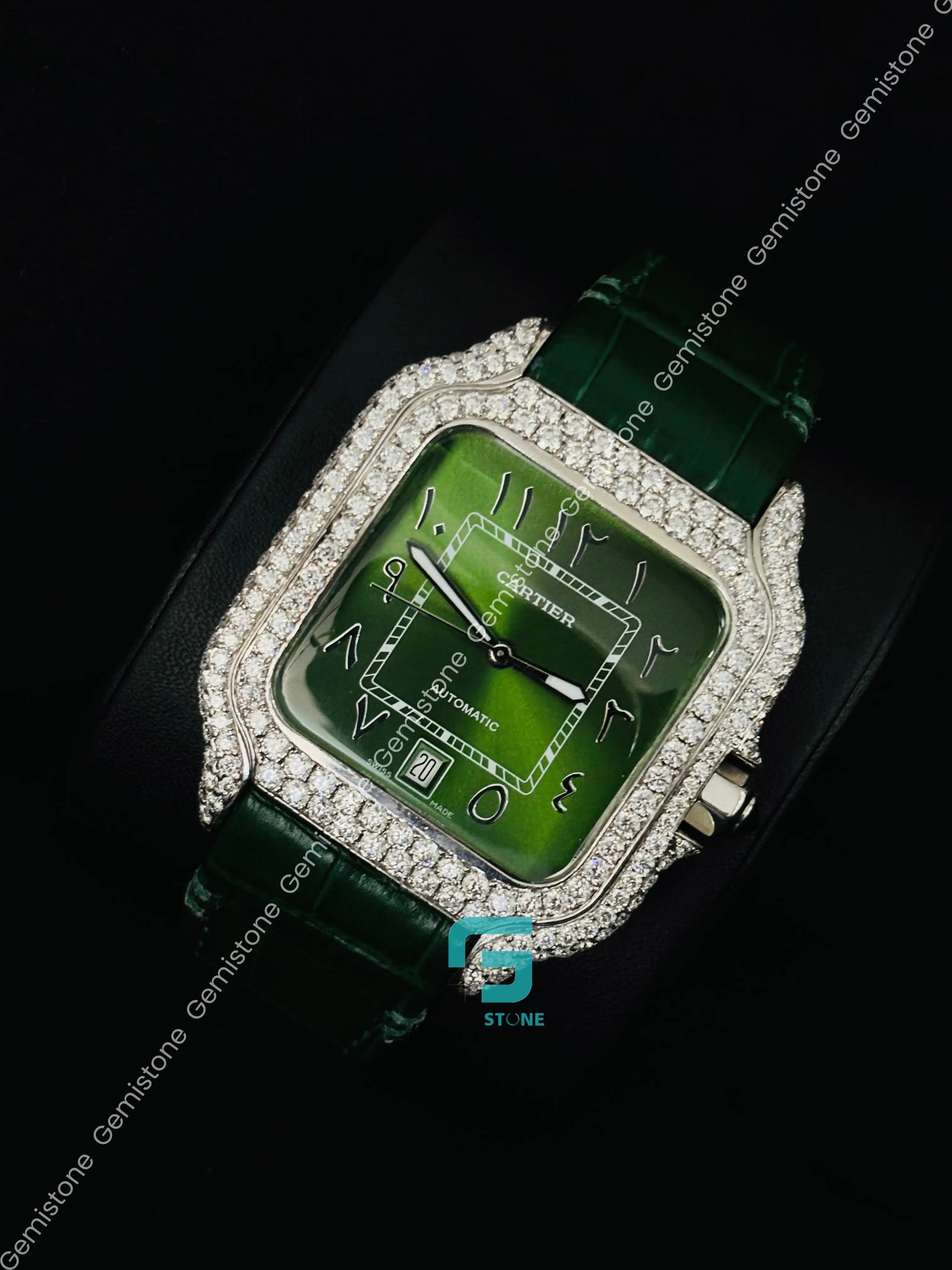 Cartier Moissanite Iced Out Green Dial Hip Hop Watch for Men