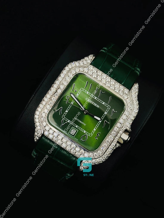 Cartier Moissanite Iced Out Green Dial Hip Hop Watch for Men