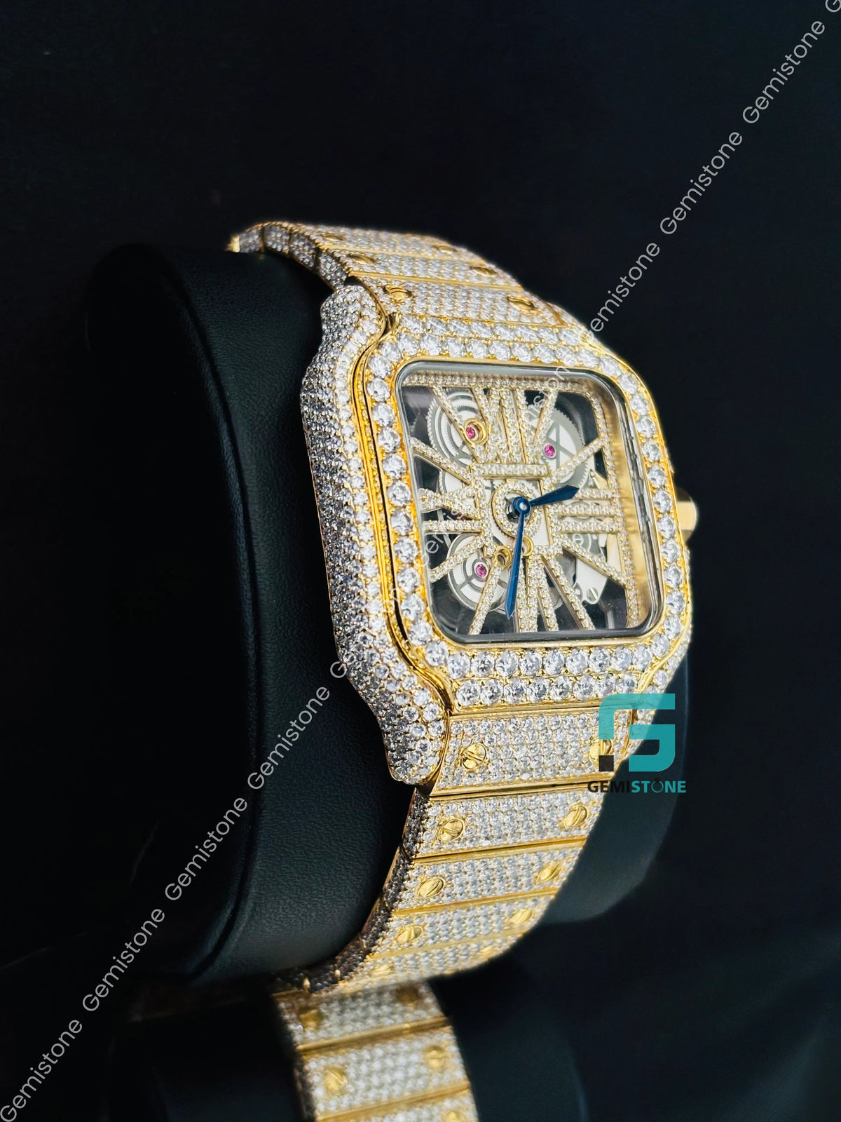 Cartier Moissanite Skeleton Dial Watch