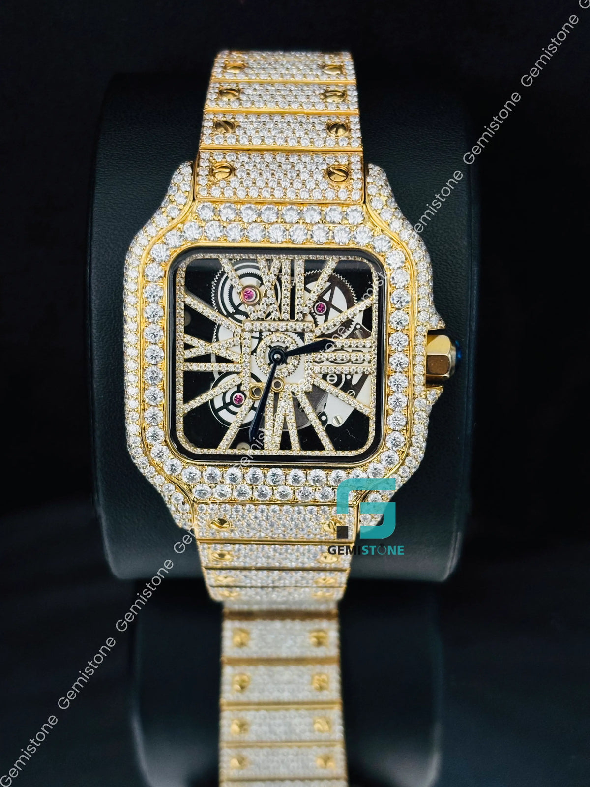 Cartier Moissanite Skeleton Dial Watch For Men
