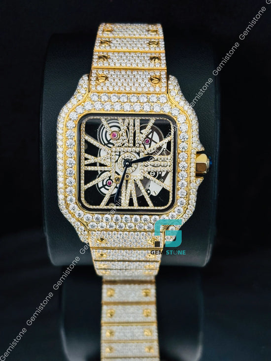Cartier Moissanite Skeleton Dial Watch For Men