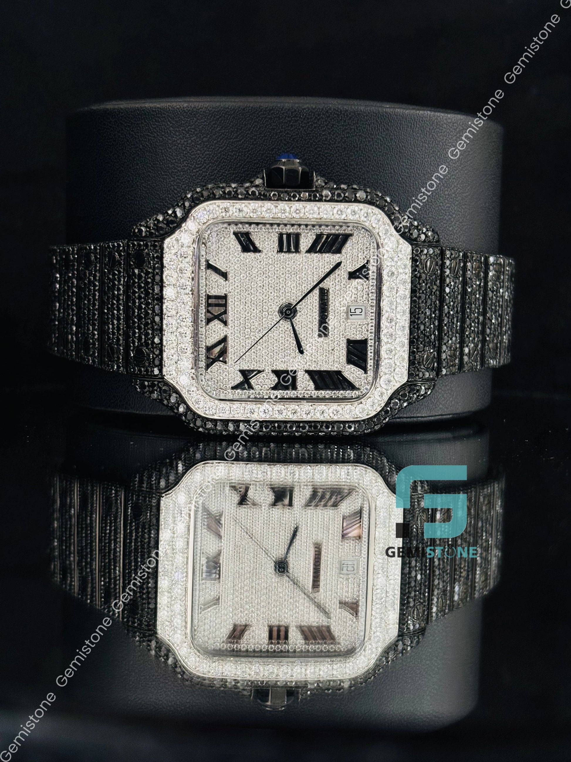 Cartier Moissanite White_ Black Diamond Watch