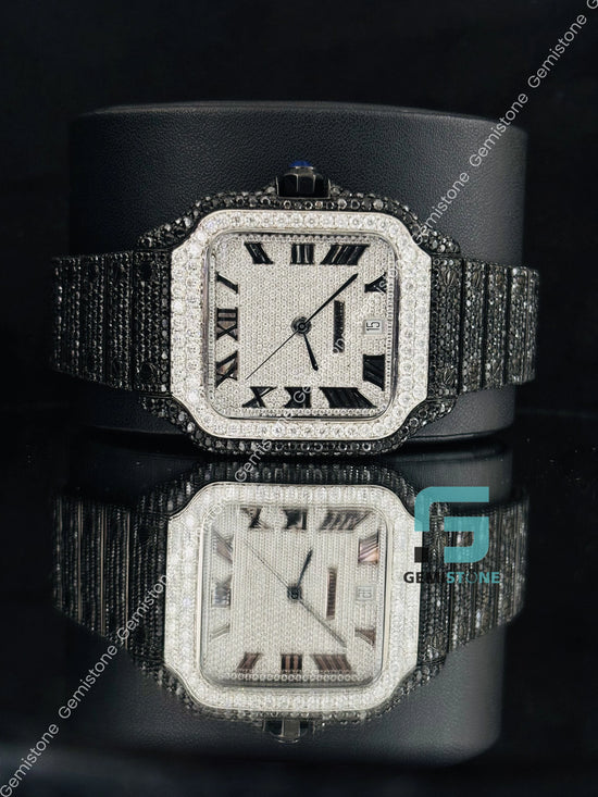 Cartier Moissanite White_ Black Diamond Watch