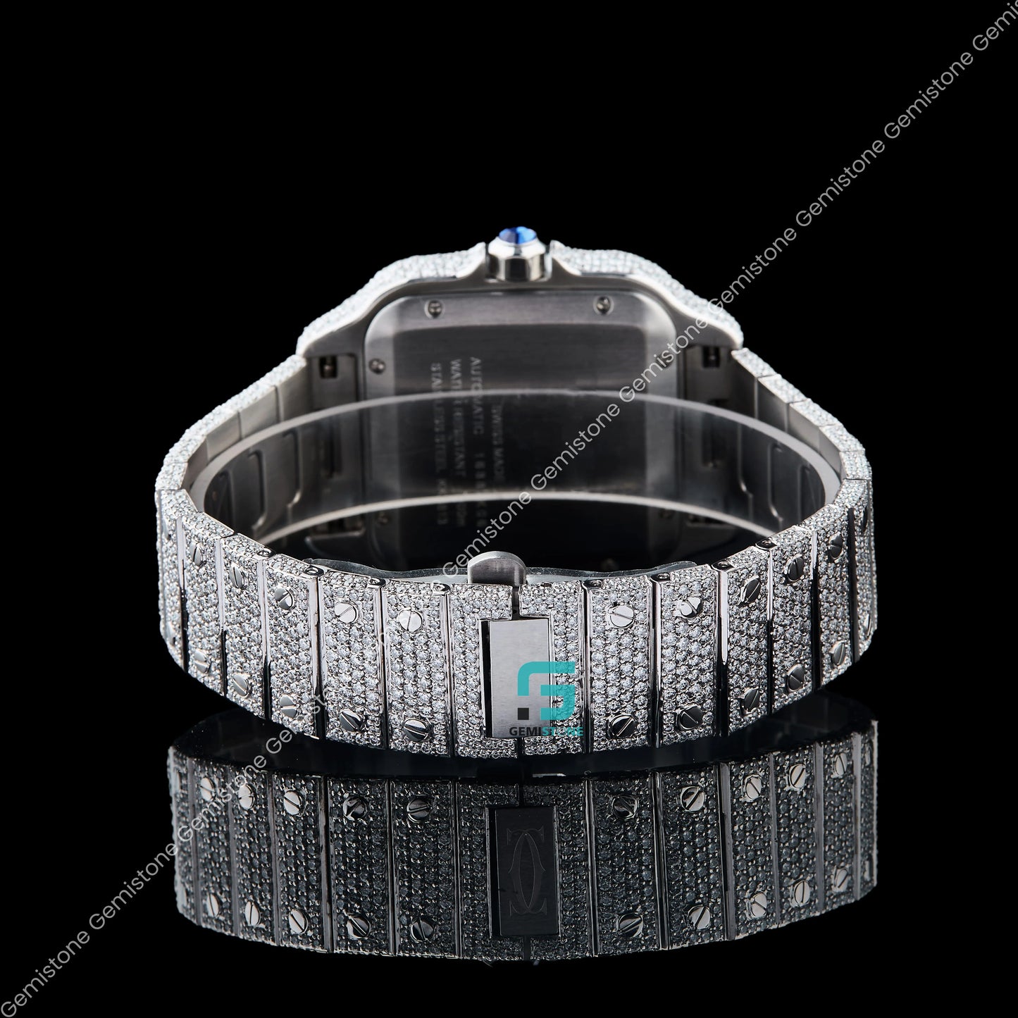 Cartier Pink Dial Moissanite Watch for Men