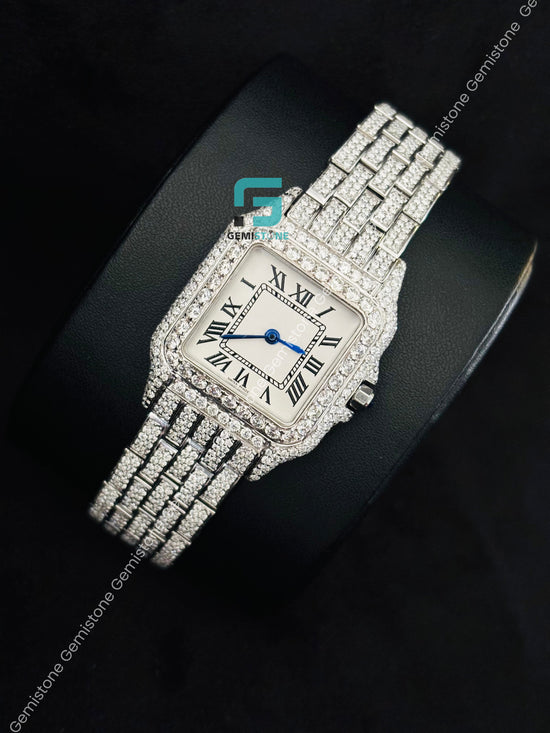 Cartier Roman Iced Out Women Moissanite Watch