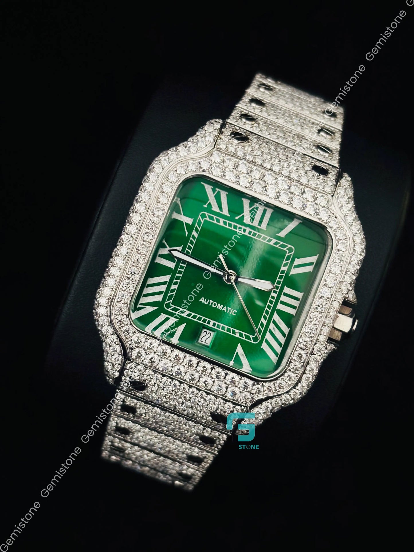 Cartier Roman Number Moissanite Iced Out Hip Hop Studded Watch For Men
