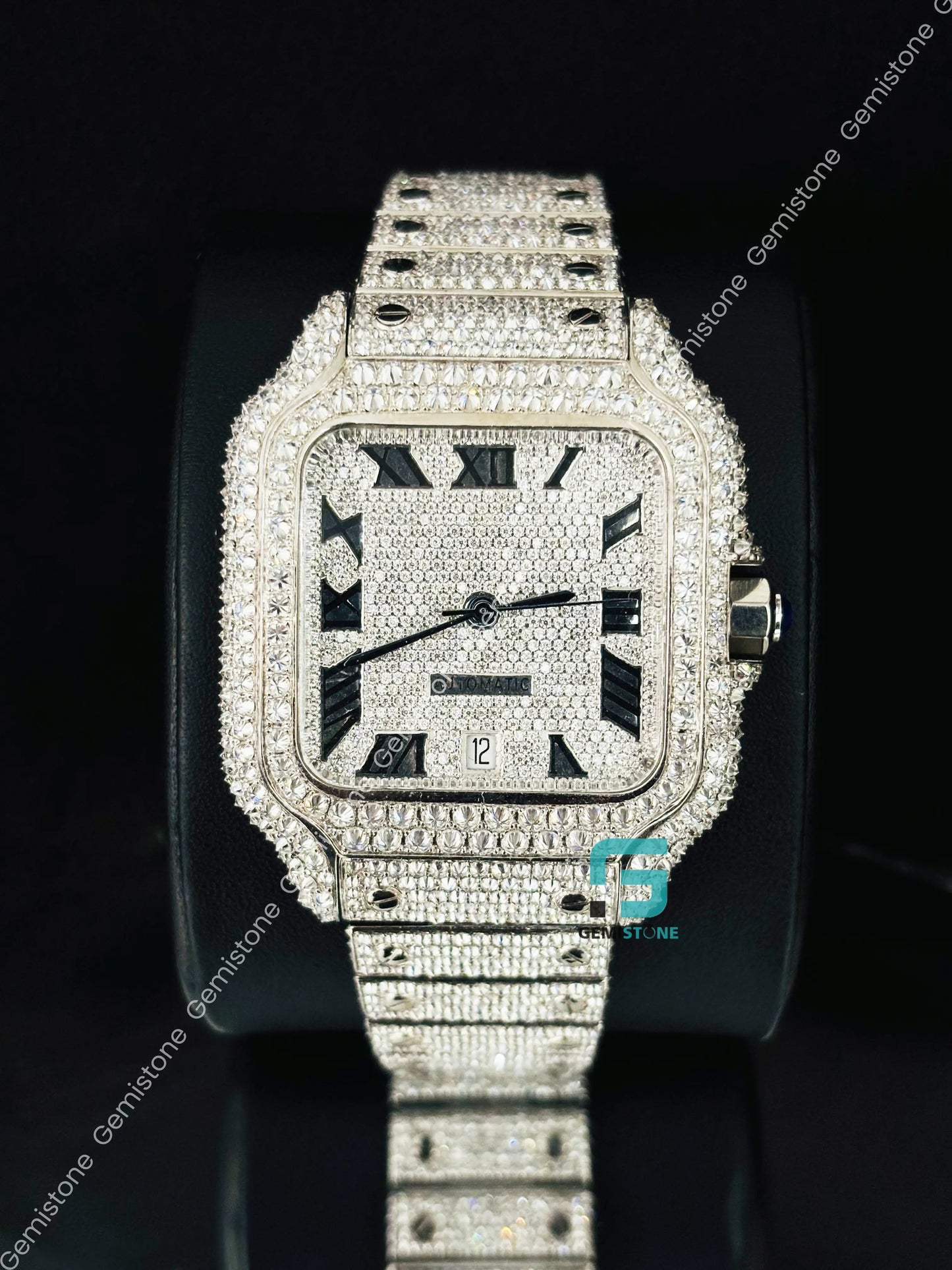 Cartier Roman Number Moissanite Iced Out Studded Watch