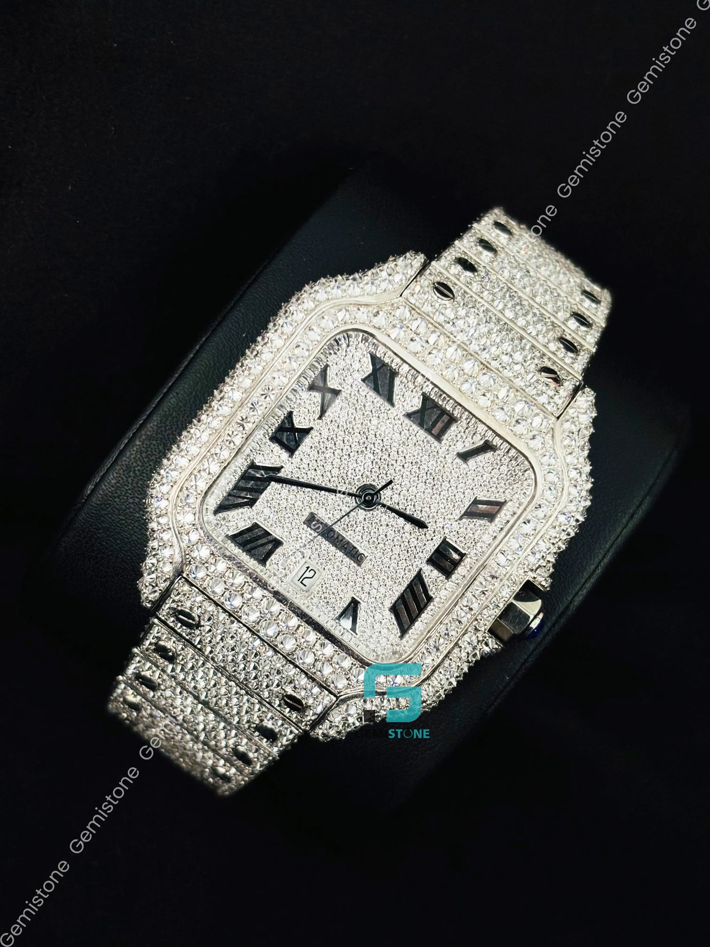Cartier Roman Number Moissanite Iced Out Studded Watch For Men