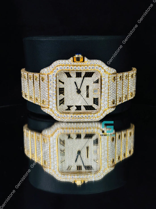 Cartier Roman Number Moissanite Studded Iced Out Watch