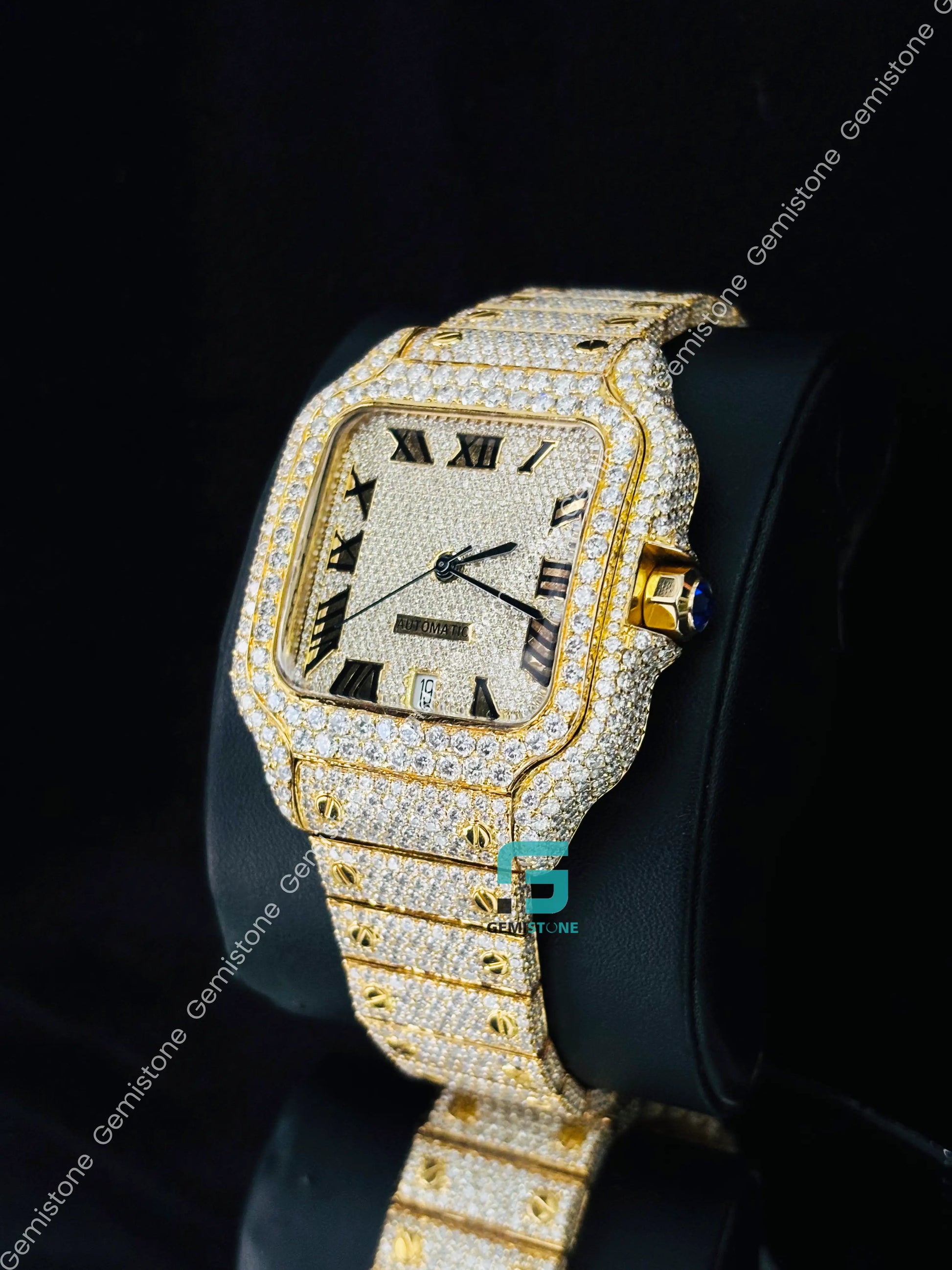 Cartier Roman Number Moissanite Studded Iced Out Watch For Men