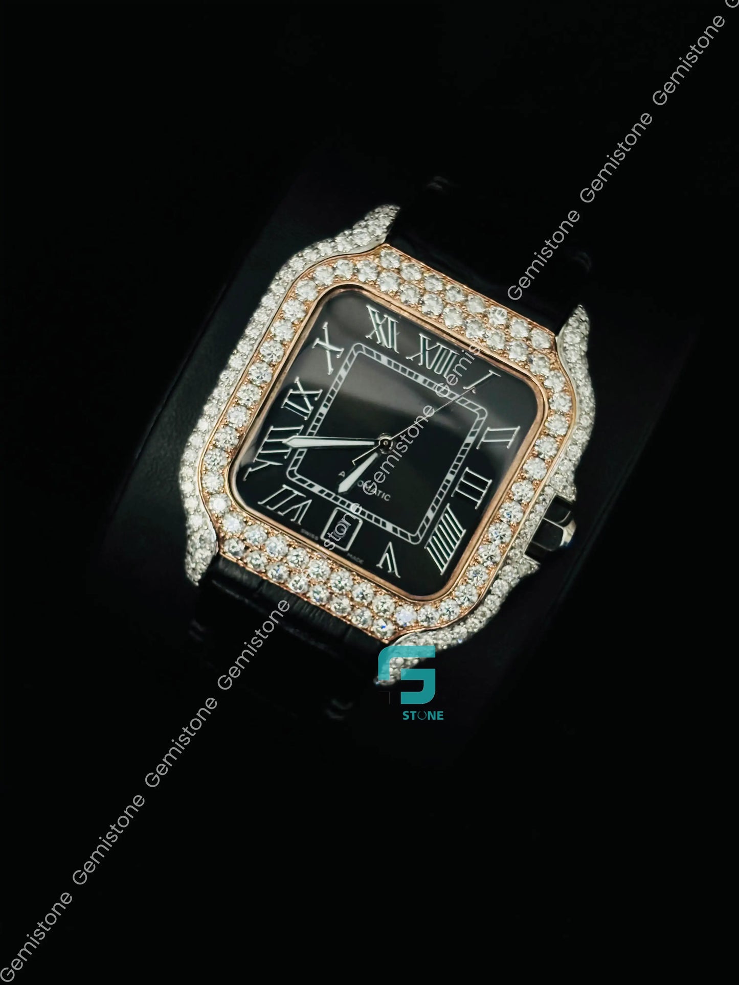Cartier Rose Gold Hip Hop Moissanite Watch For Men