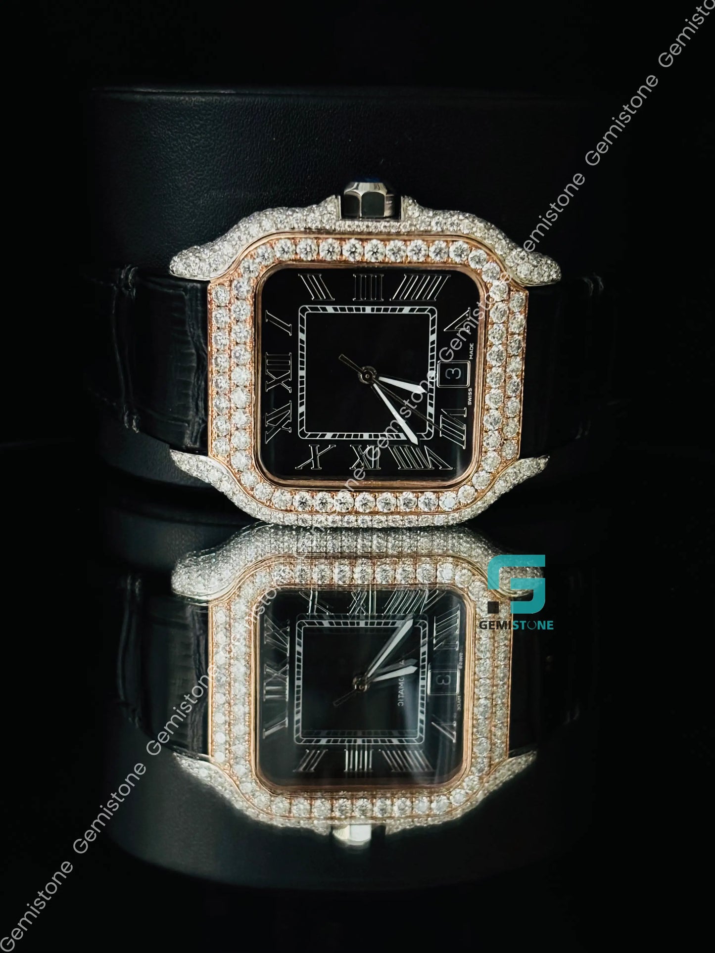 Cartier Rose Gold Moissanite Iced Out Watch