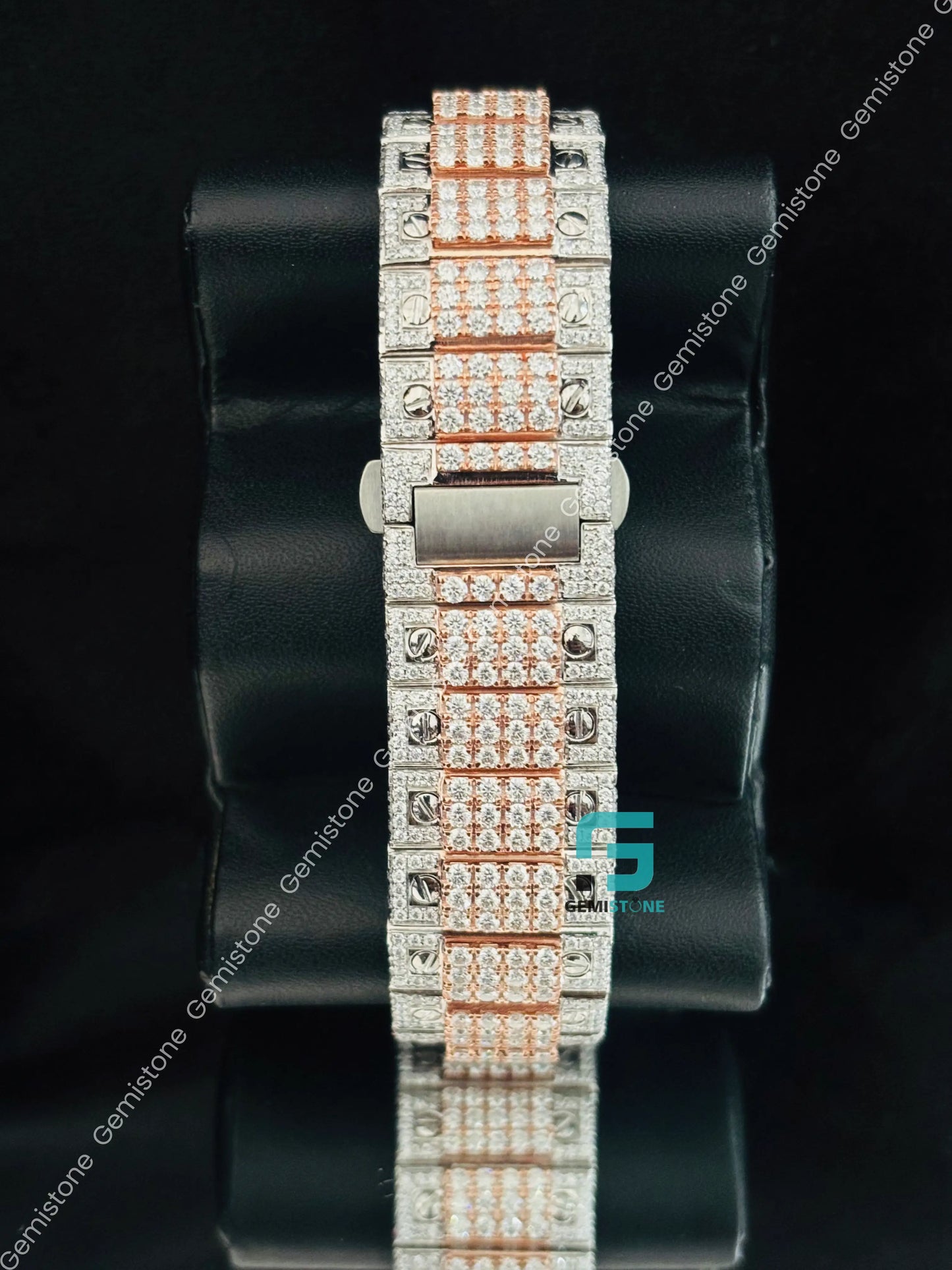 Cartier Rose Gold Palted Skeleton Dial Moissanite Watch 