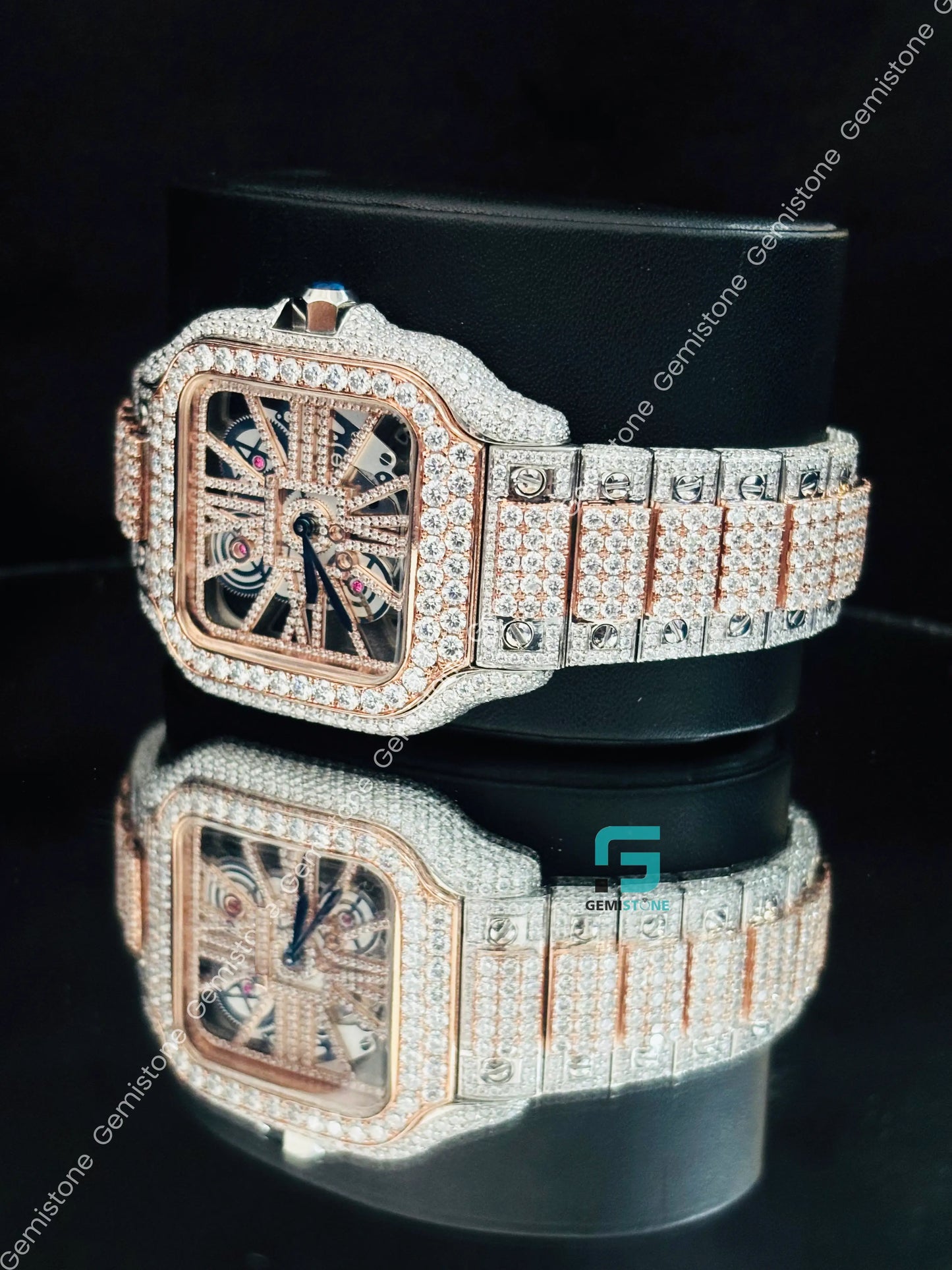 Cartier Skeleton Dial Rose Gold Palted Moissanite Watch