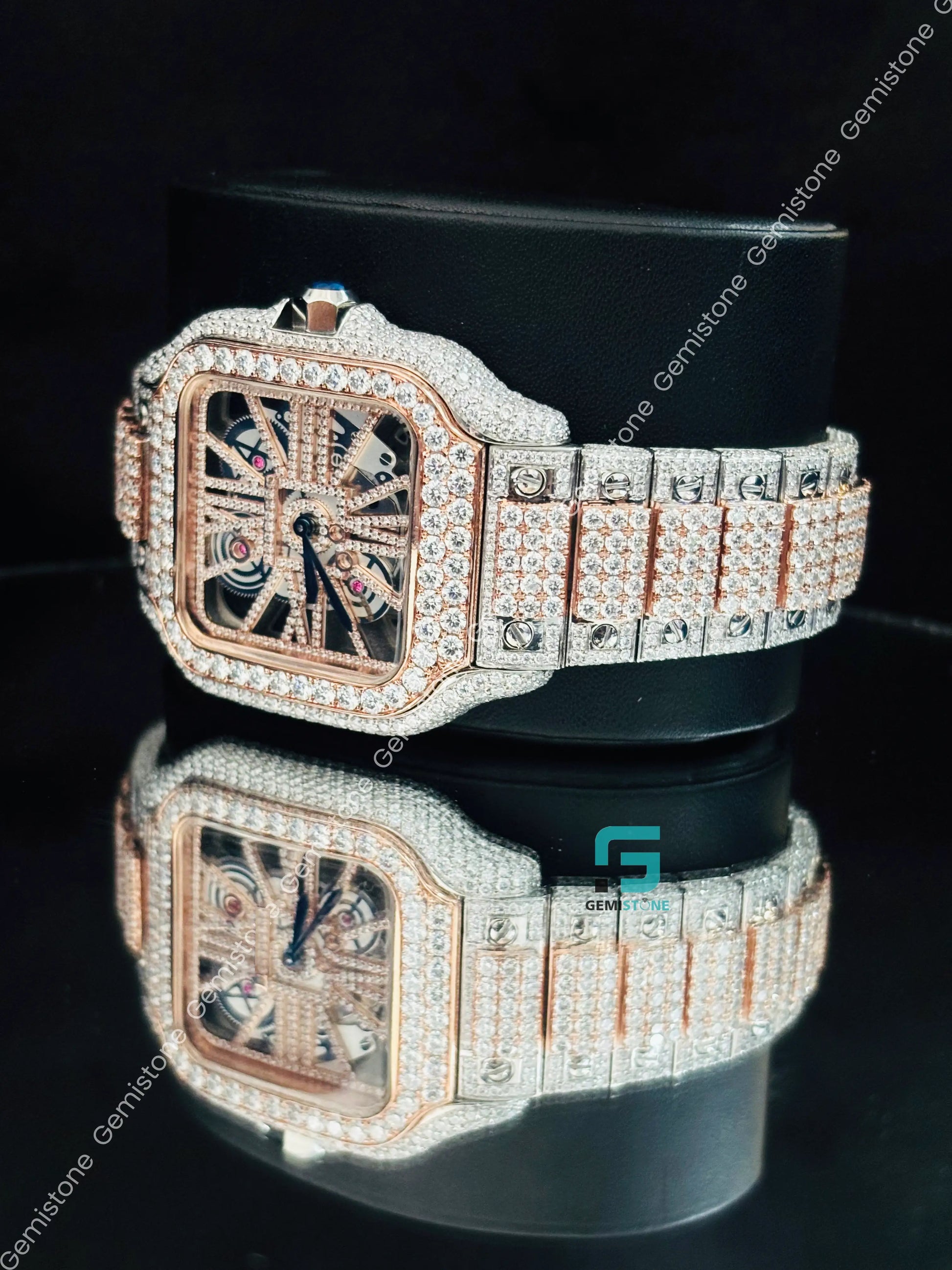 Cartier Skeleton Dial Rose Gold Palted Moissanite Watch