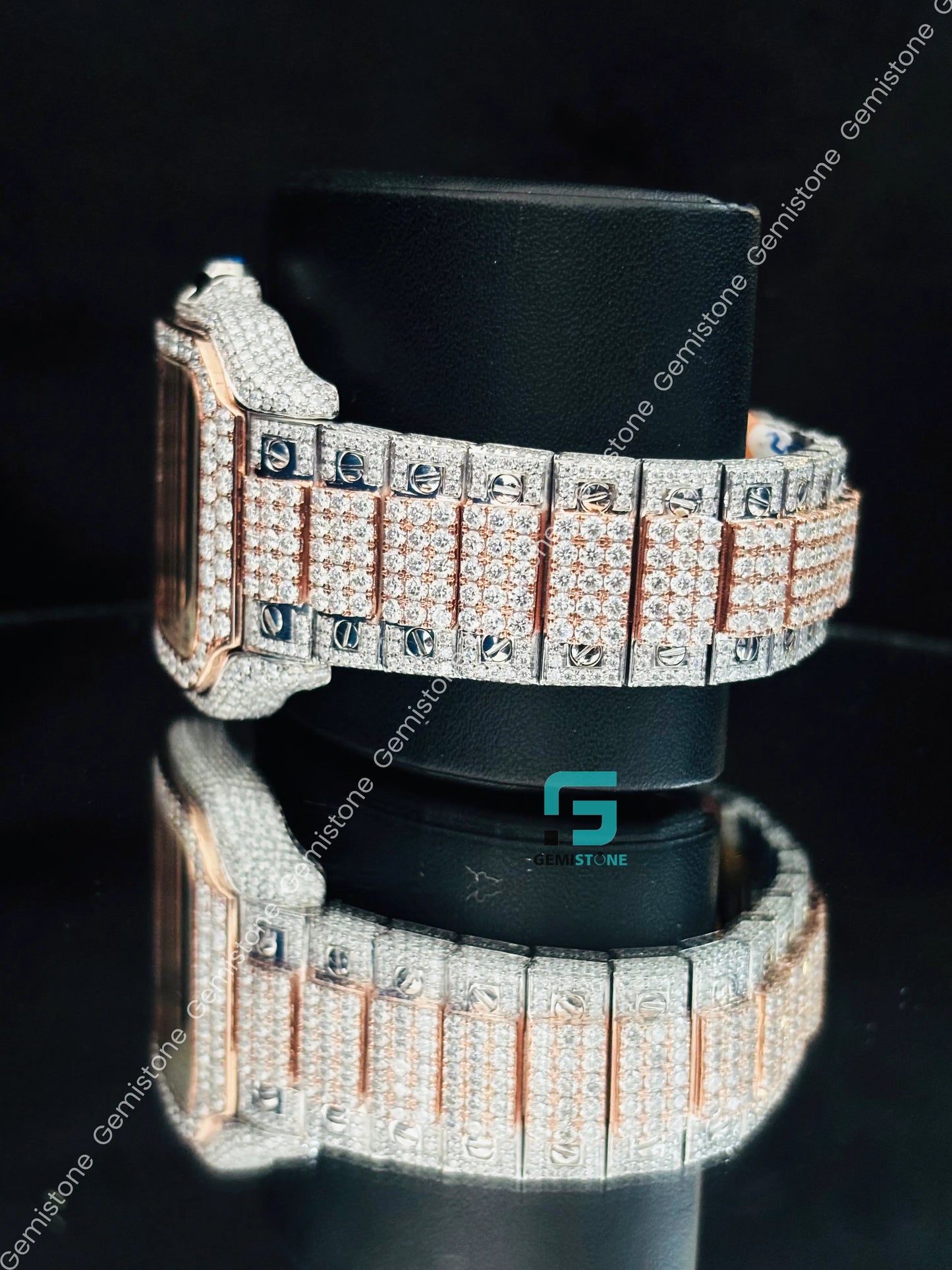 Cartier Skeleton Dial Rose Gold Palted Moissanite Watch For Men