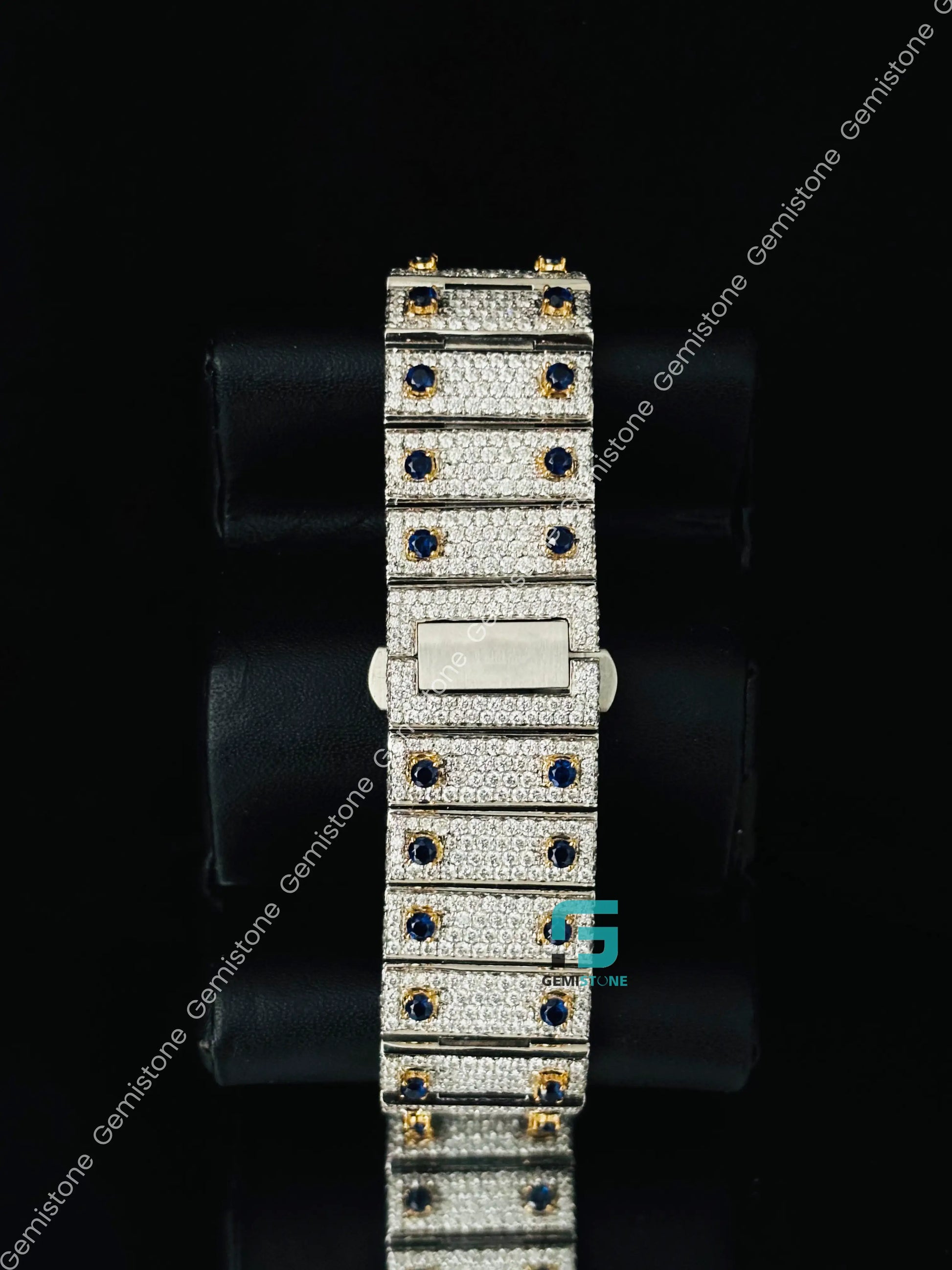 Cartier Yellow Gold Palted Moissanite Blue Dial Roman Number Watch For Men
