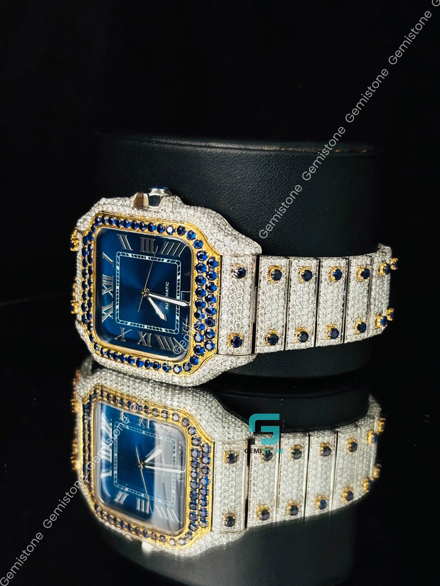 Cartier Yellow Gold Palted Moissanite Hip Hop Roman Number Watch
