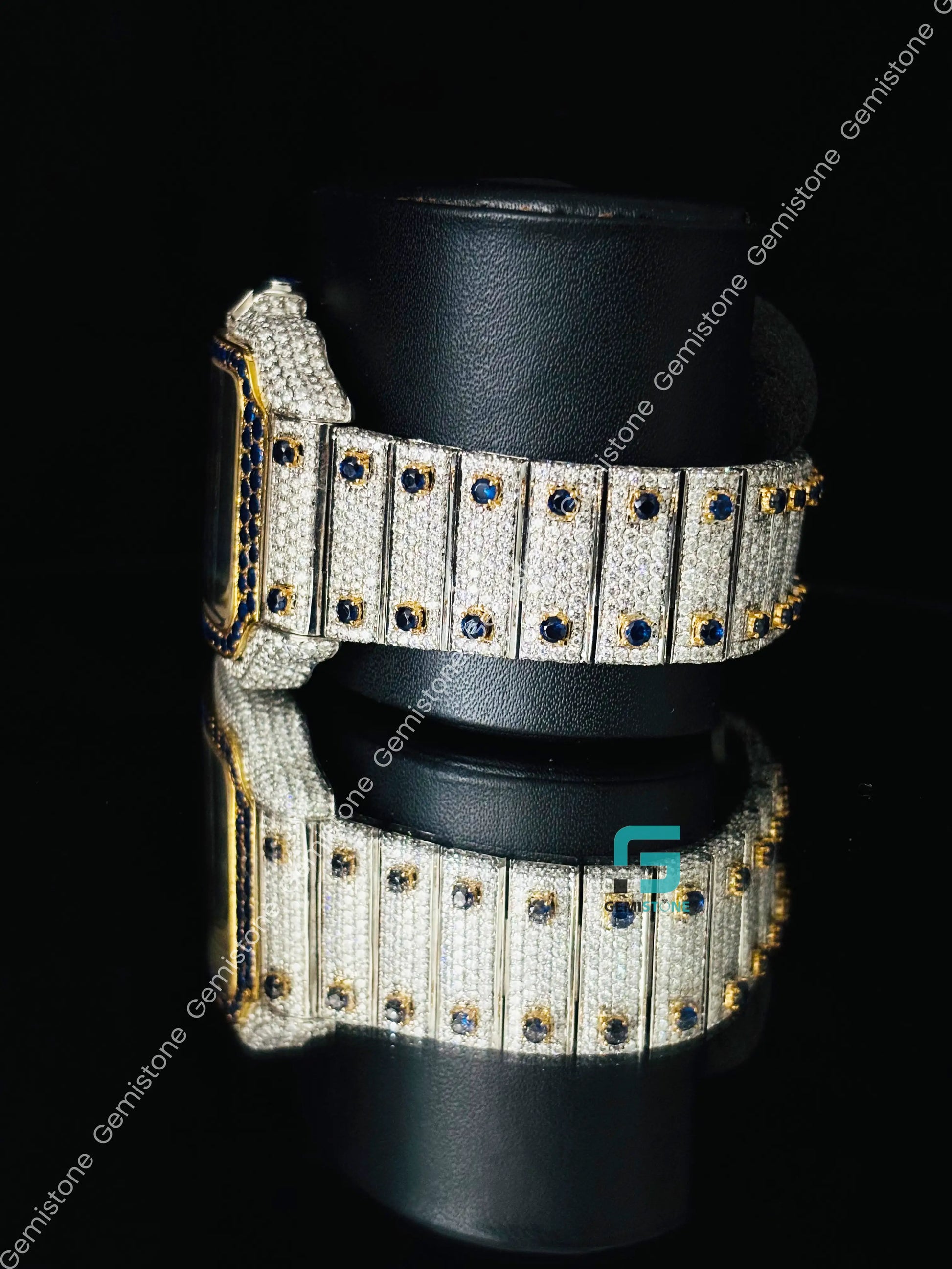 Cartier Yellow Gold Palted Moissanite Hip Hop Roman Number Watch For Men