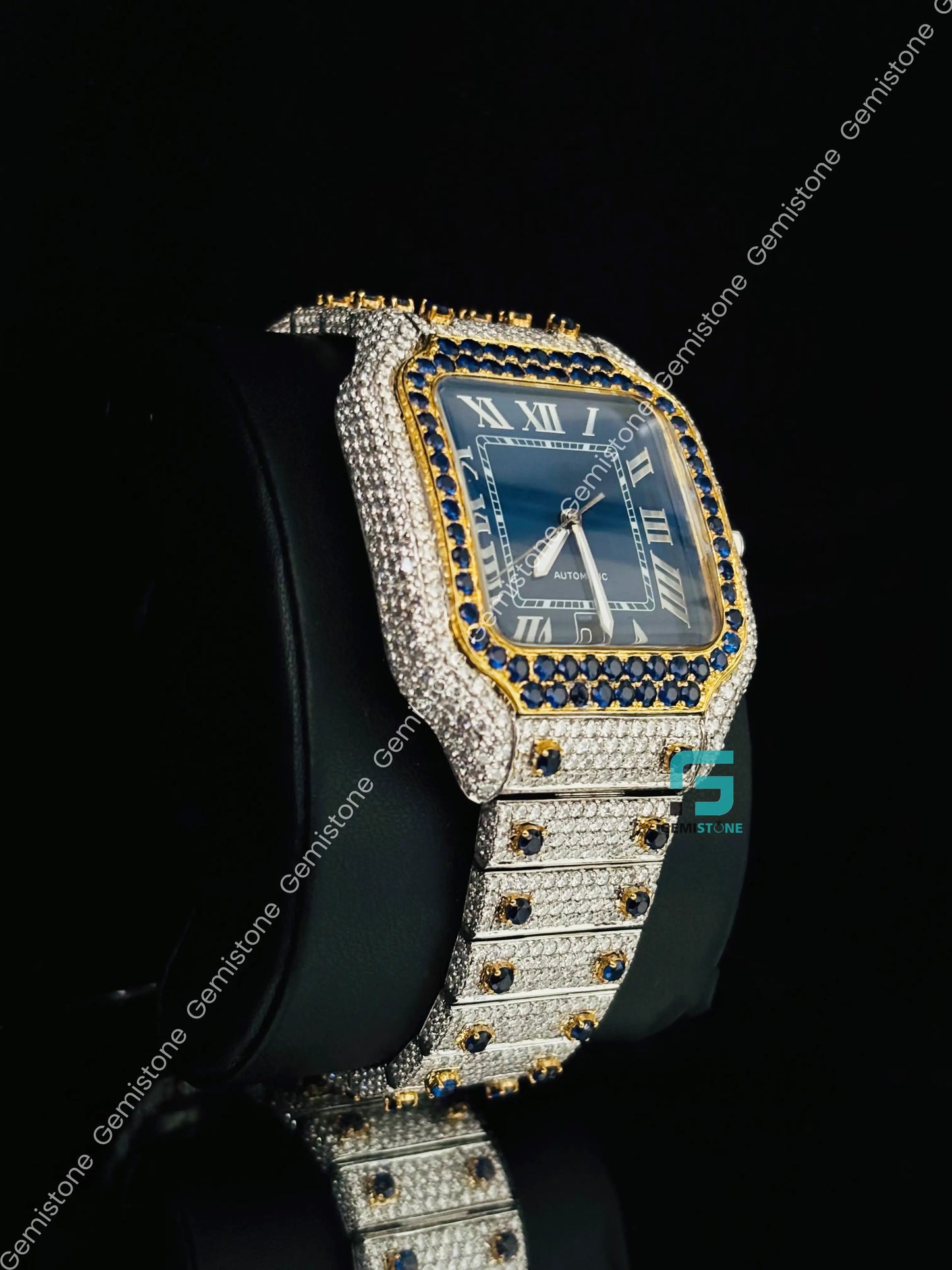 Cartier Yellow Gold Palted Moissanite Iced Out Roman Number Watch for Men