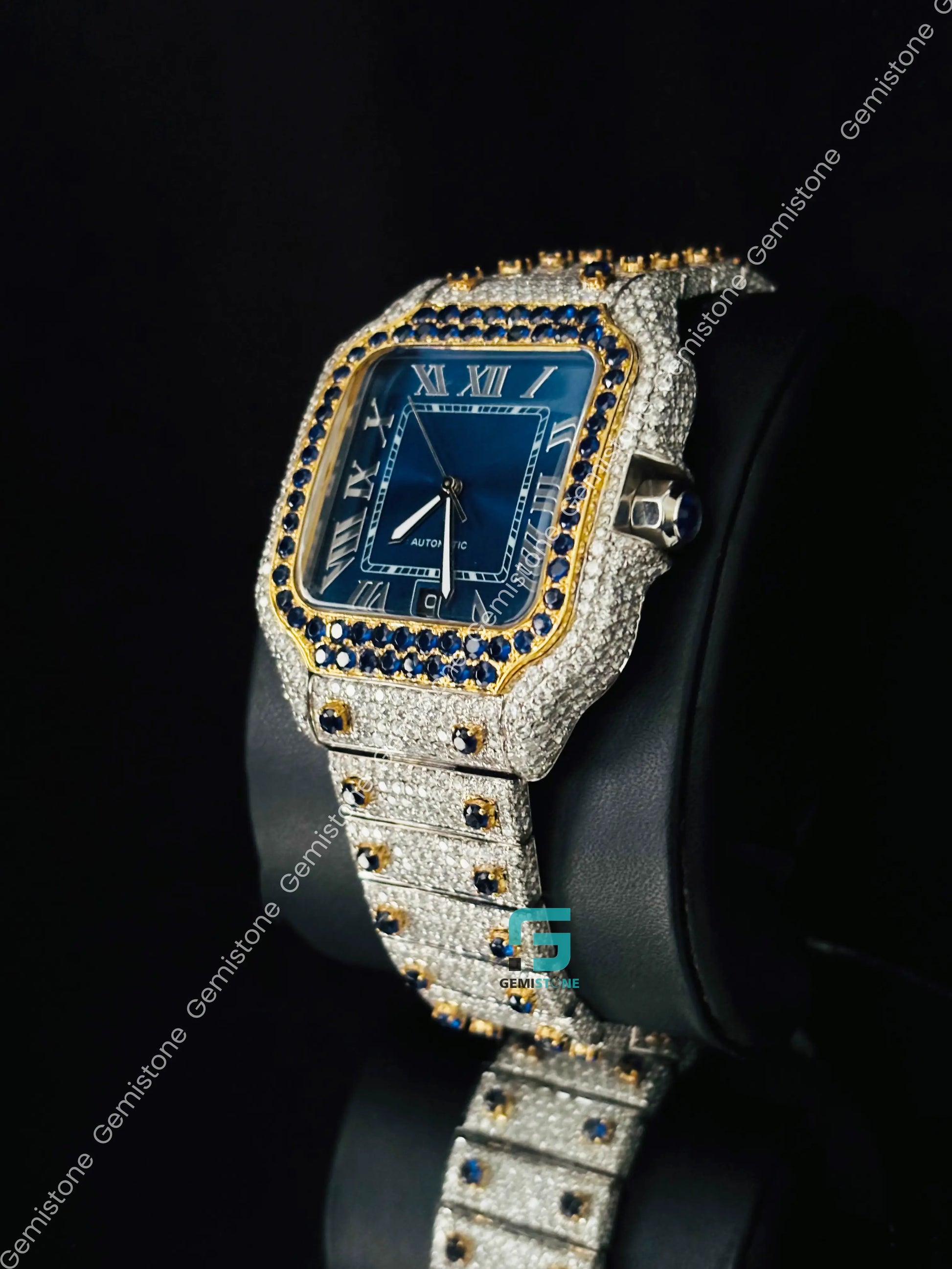 Cartier Yellow Gold Palted Moissanite Roman Number Watch