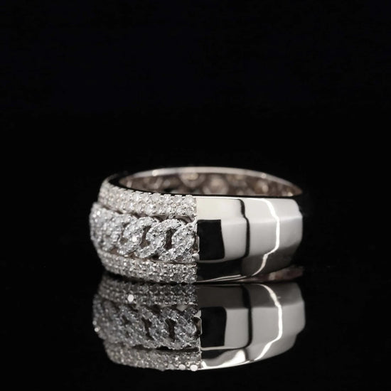 Classic Half Eternity Round Moissanite Diamond Cuban Link Ring