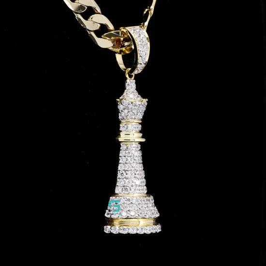 Chess Queen Shape Moissanite Fully Iced Out Bust Down Pendant