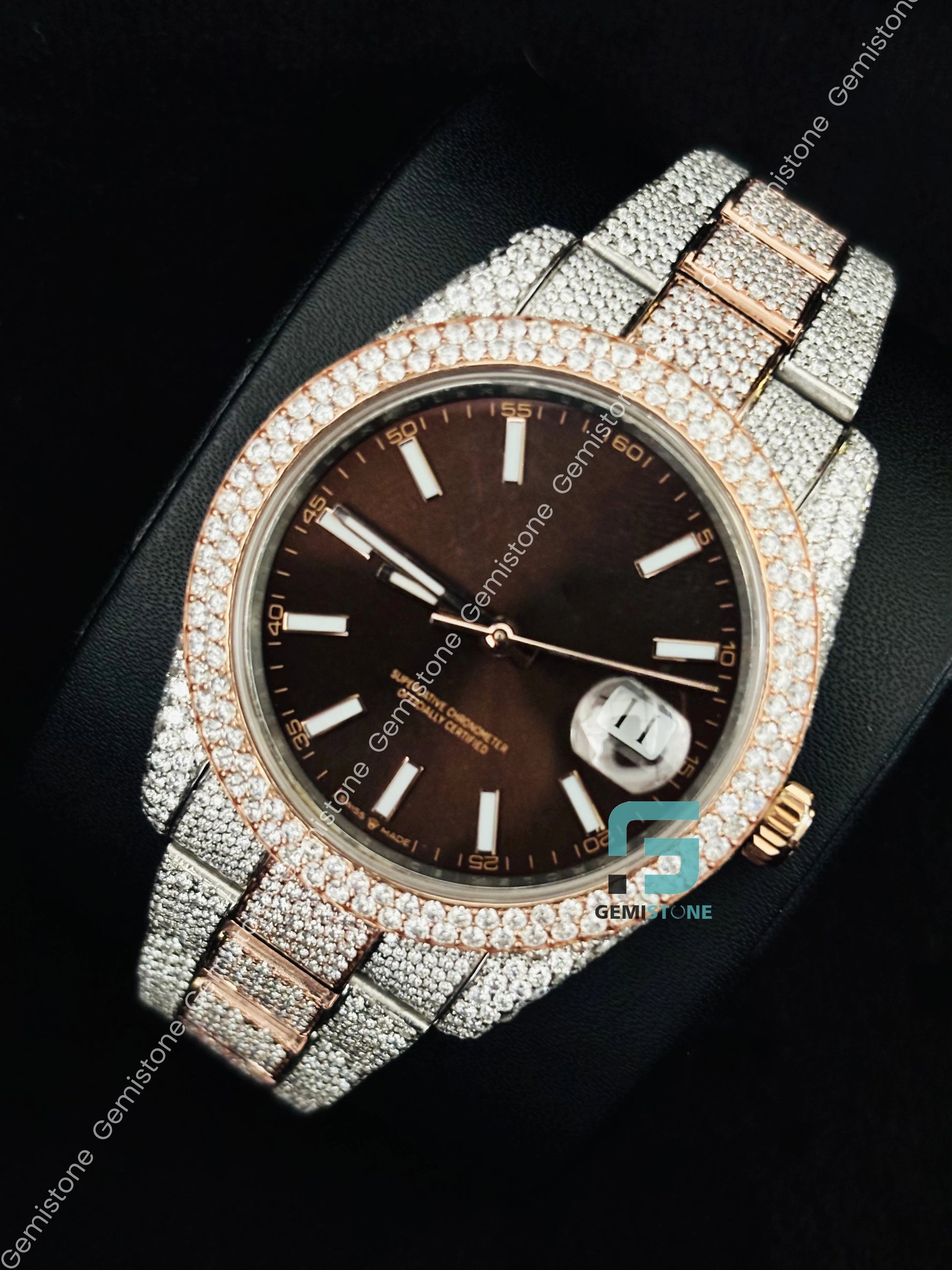 Chocolate Dial Moissanite Rolex Watch