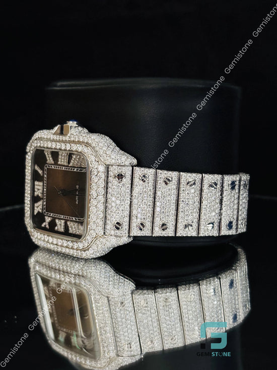 Chocolate Dial Roman Number Moissanite Hip Hop Watch