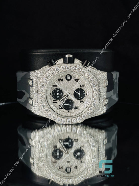 Chronograph Army Black Silicon Strap Moissanite Watch