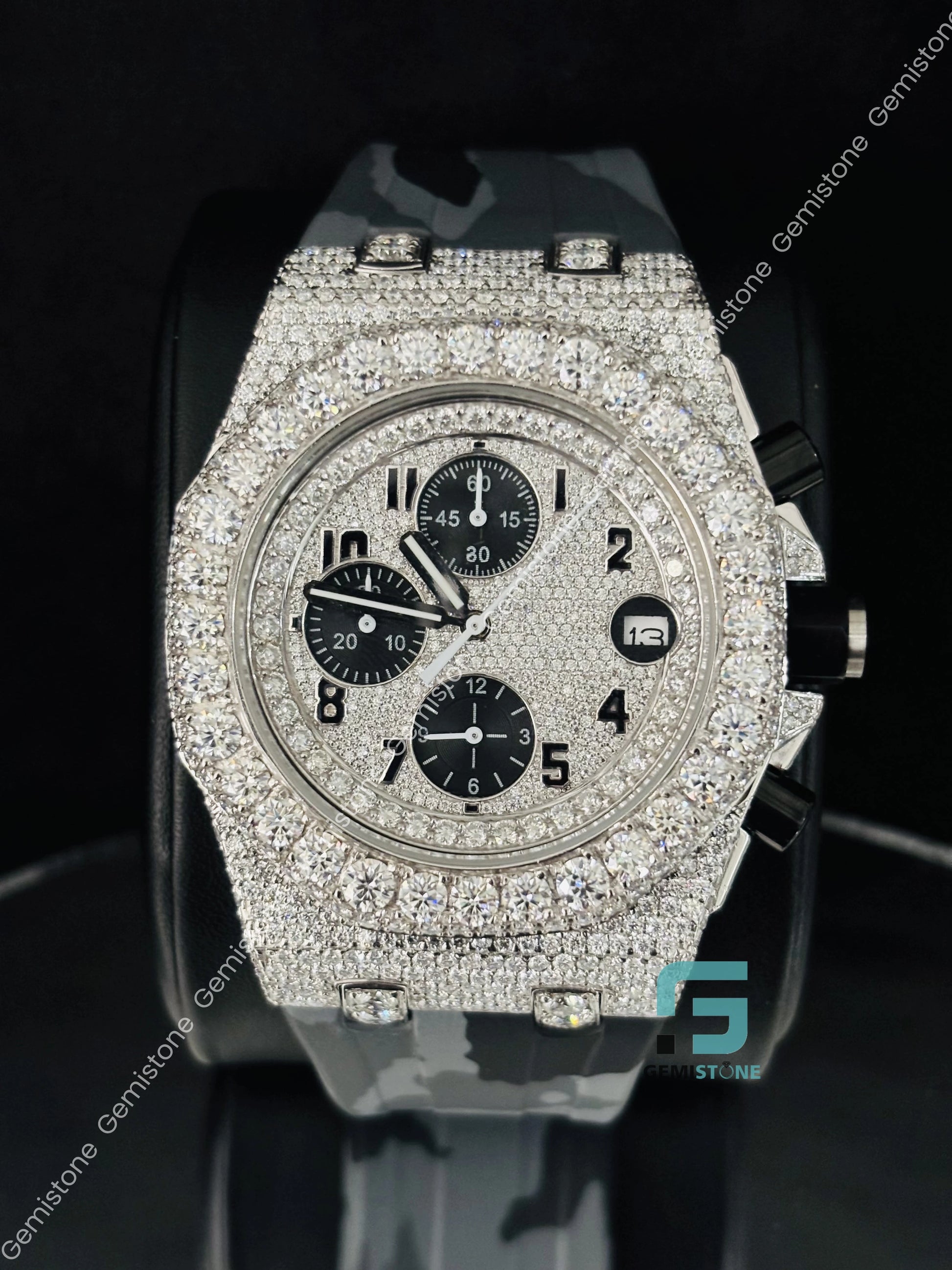 Chronograph Black Number Moissanite Watch