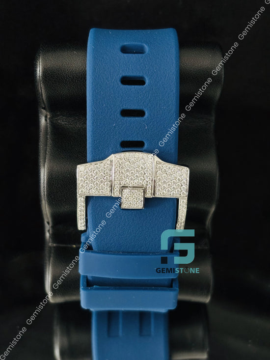 Chronograph Moissanite Blue Silicon Belt Iced Out watch