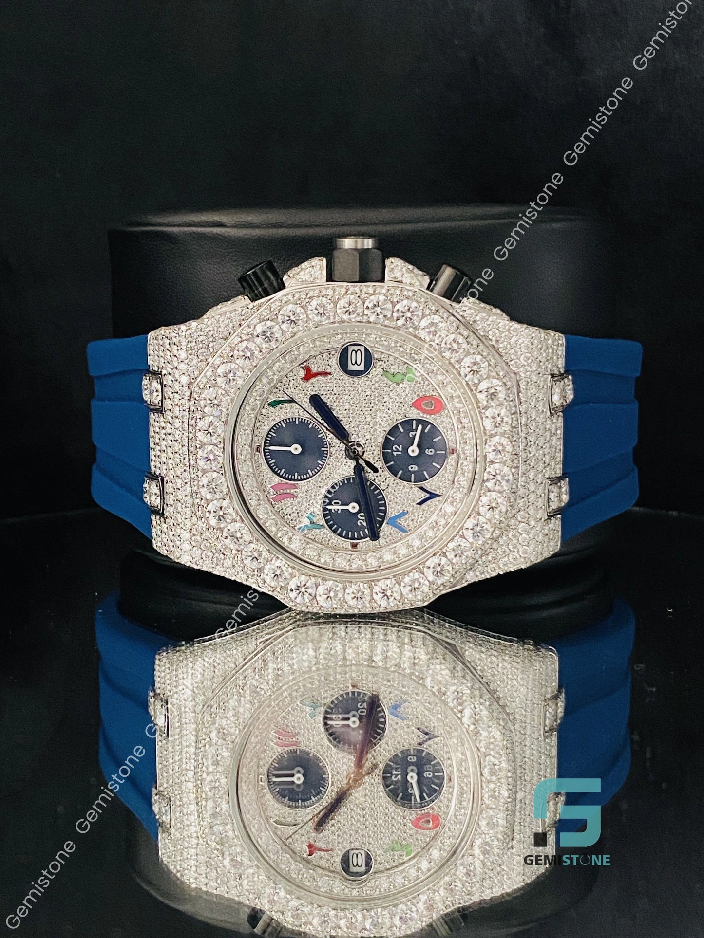Chronograph Moissanite Colorful Number Watch for Men_s