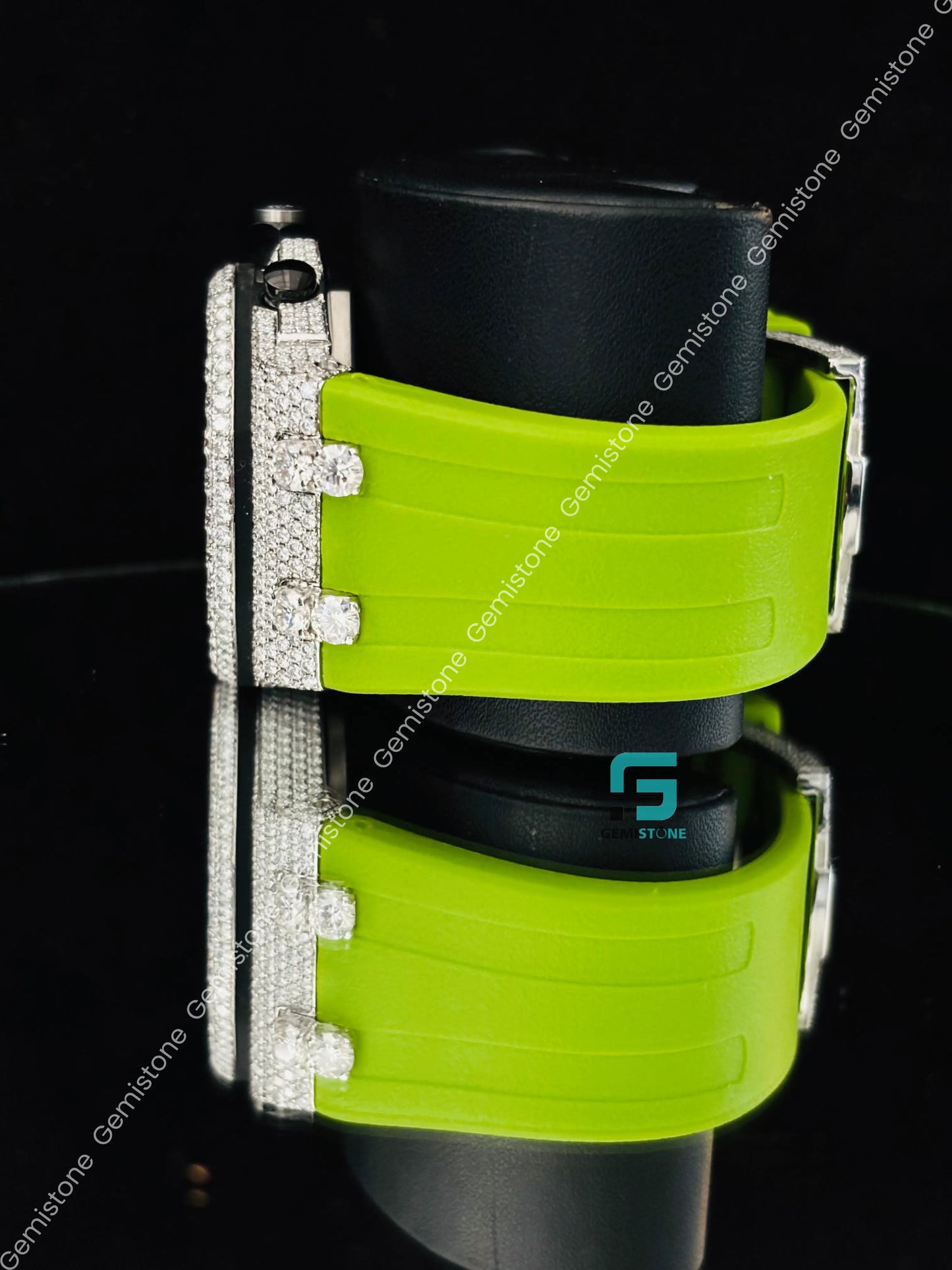 Chronograph Moissanite Green Silicon Starp Hip Hop Watch For Men