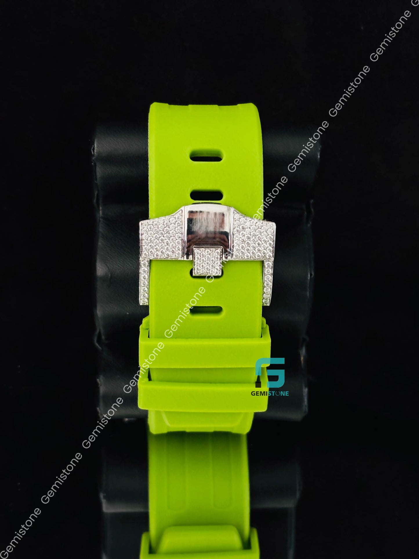 Chronograph Moissanite Green Silicon Starp Watch For Men