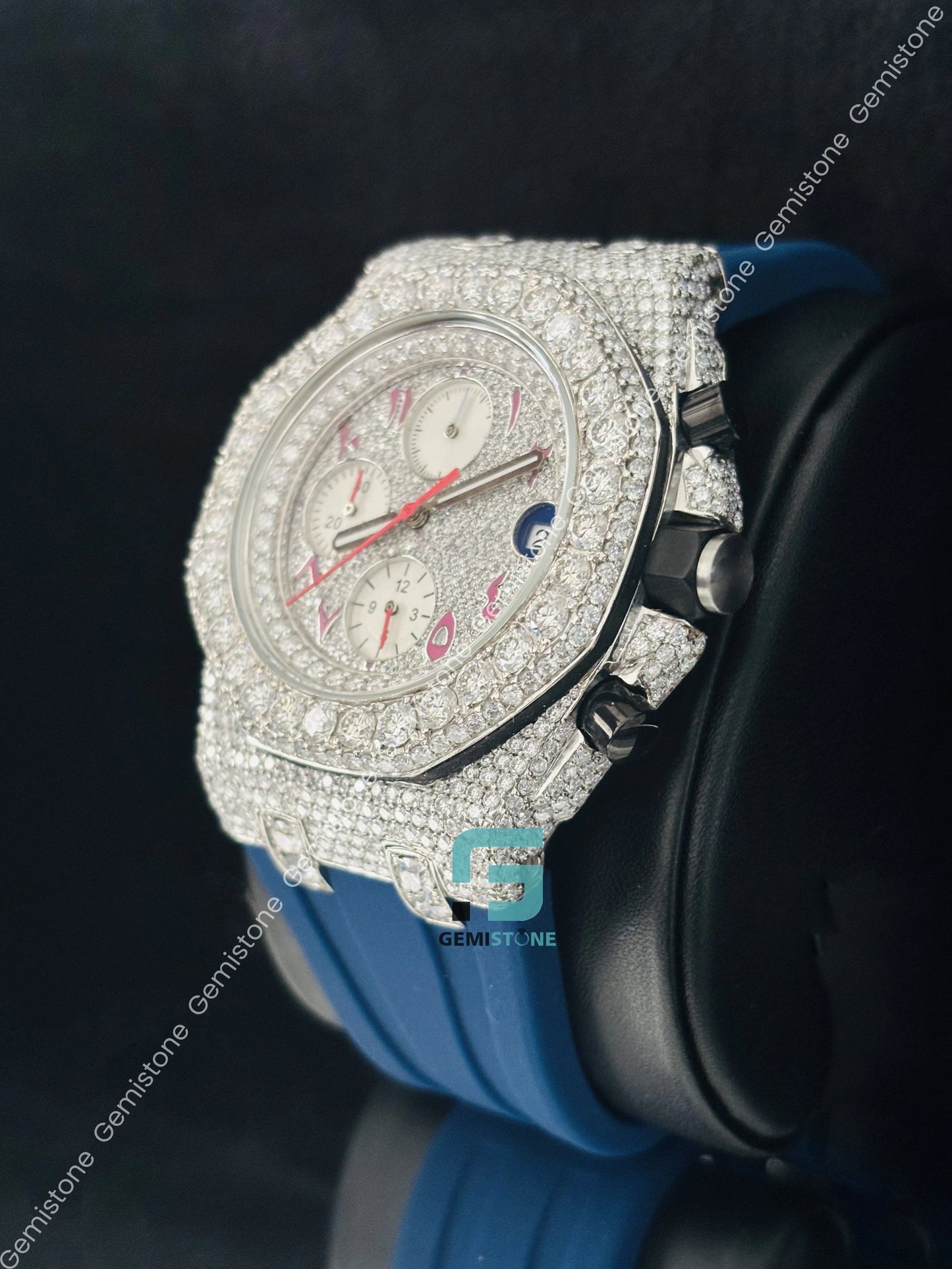 Chronograph Moissanite Pink Arabic Number Moissanite Watch