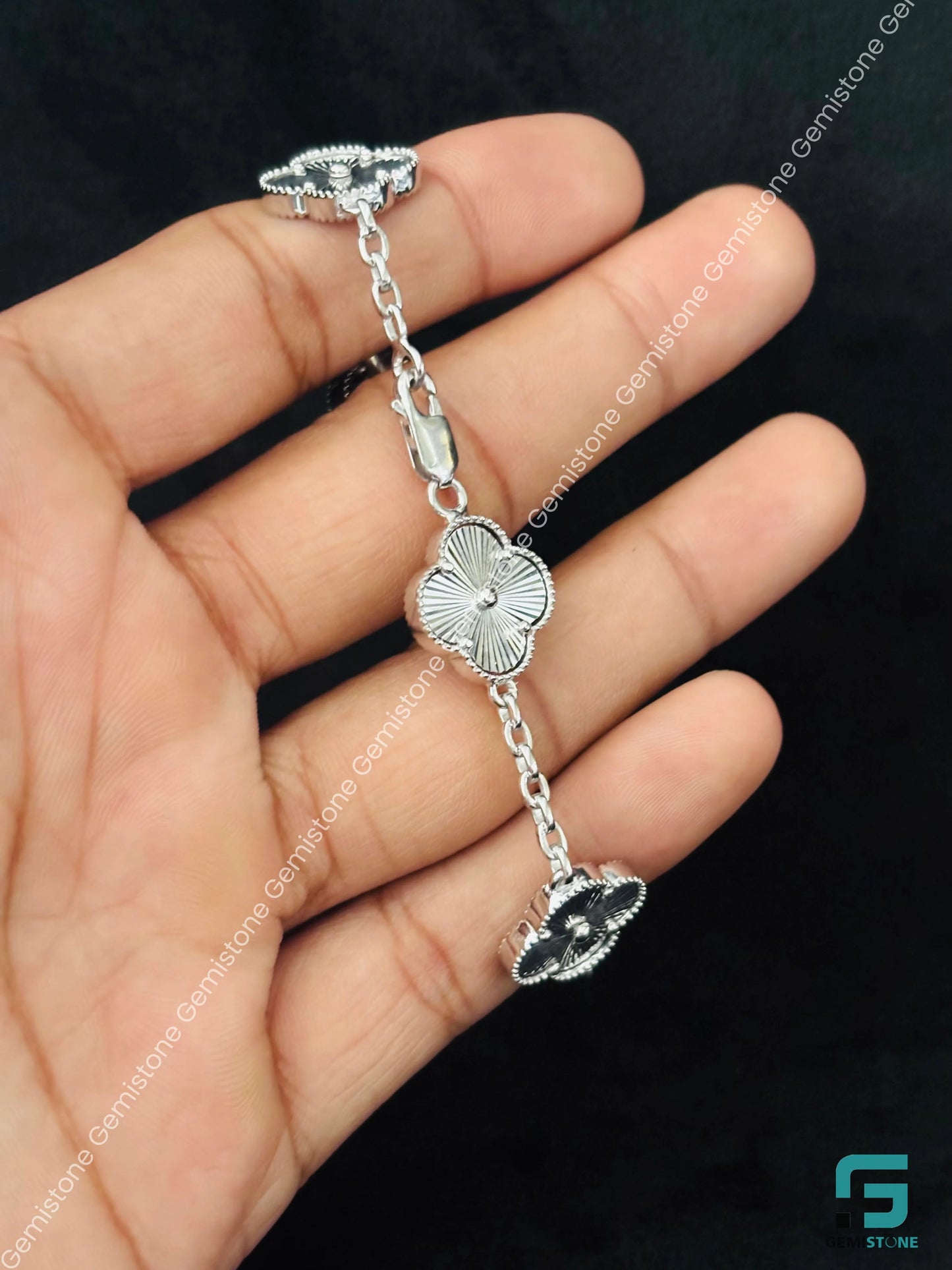 925 Solid Sterling Silver Four Leaf Clover Bracelet